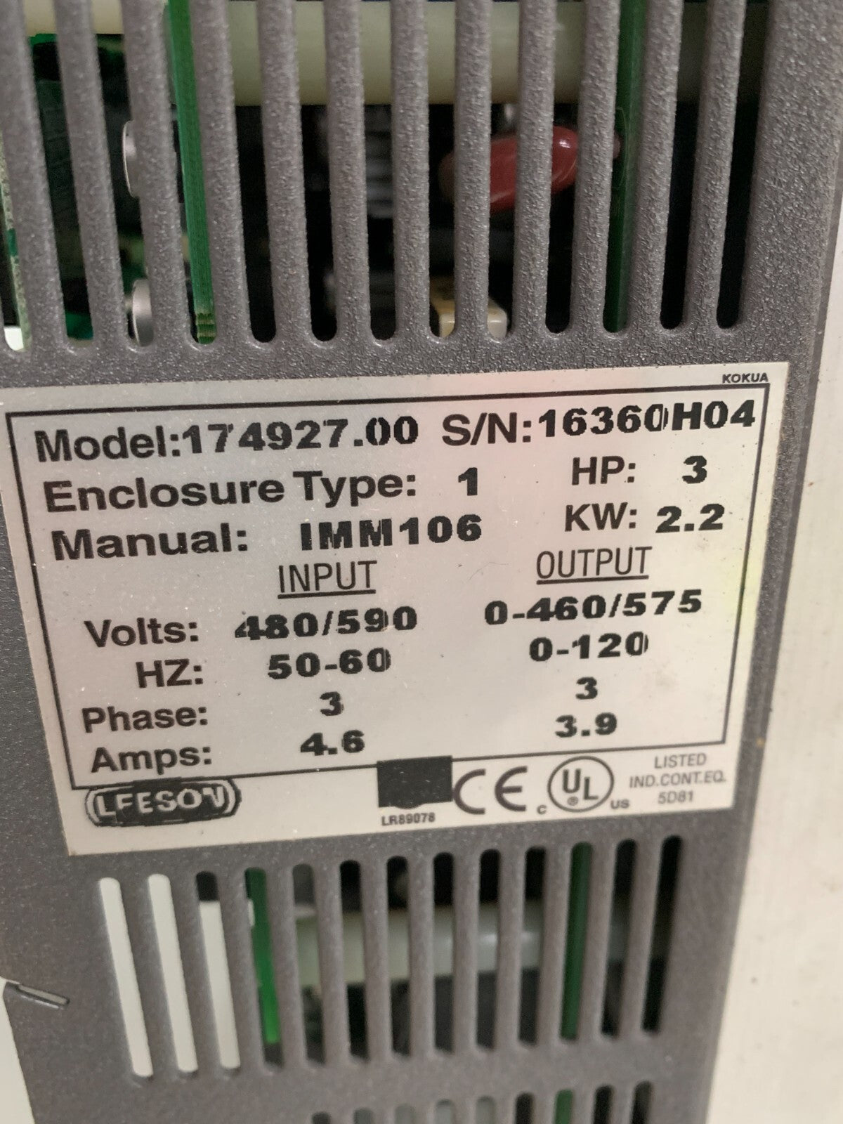 LEESON AC TECH 3PH AC DRIVE #174927.00