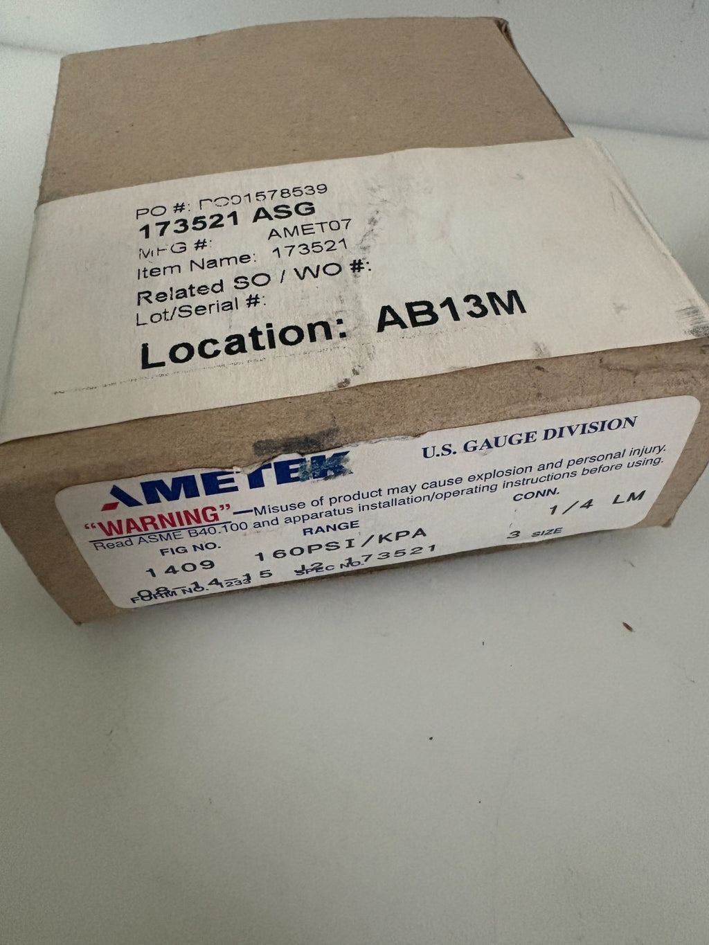 AMETEK U.S GAUGE #1409 0-160 PSI 3"2