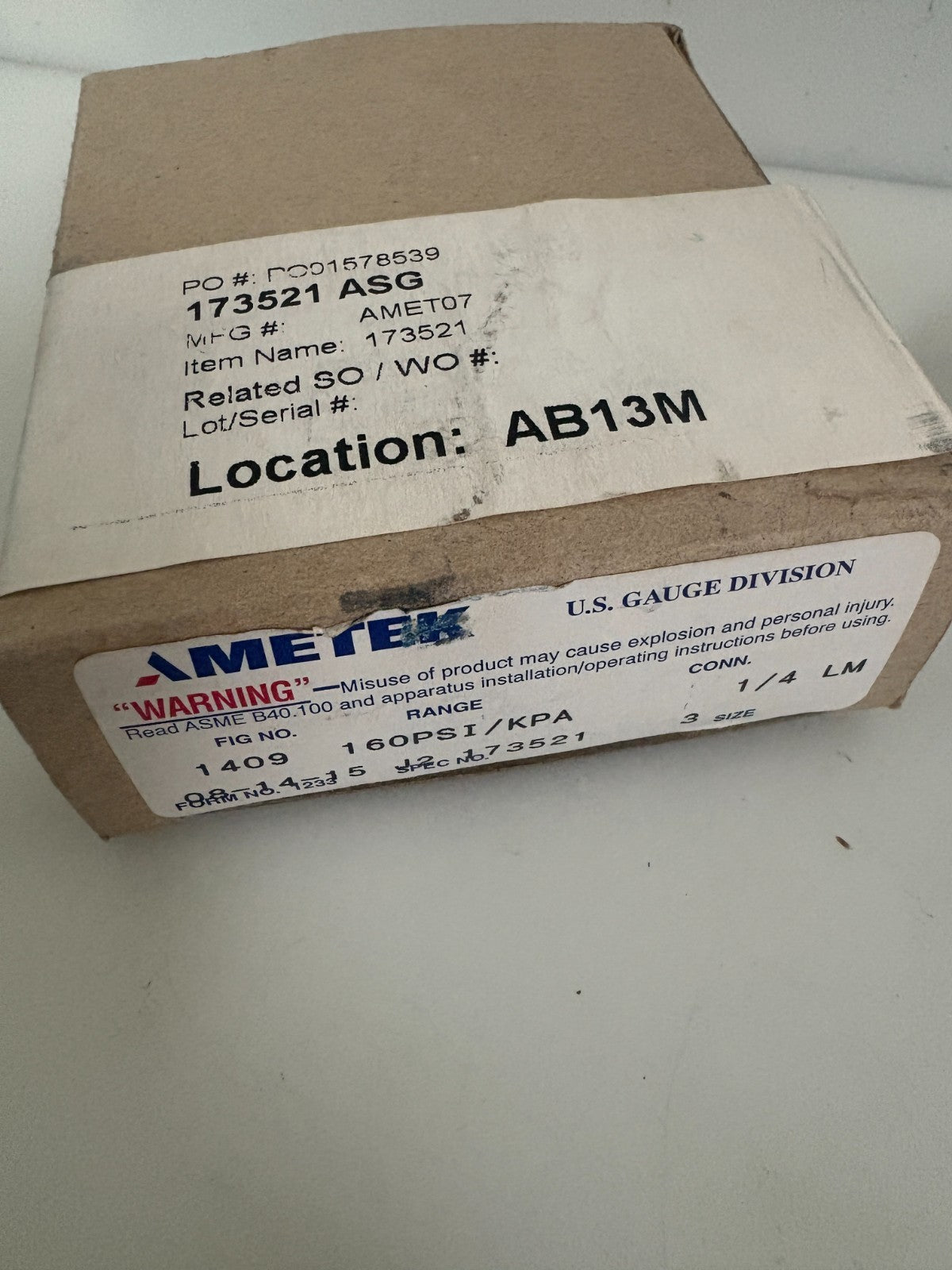 AMETEK U.S GAUGE #1409 0-160 PSI 3"2