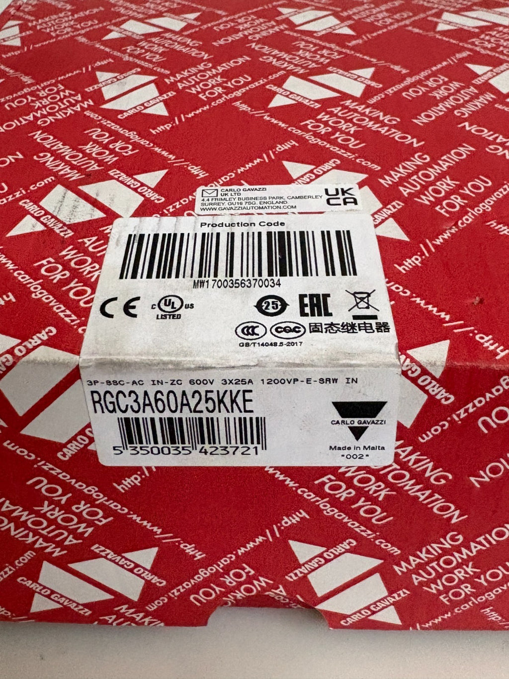 CARLO GANAZZI SOLID STATE CONTACTOR RGC3A60A25KKE