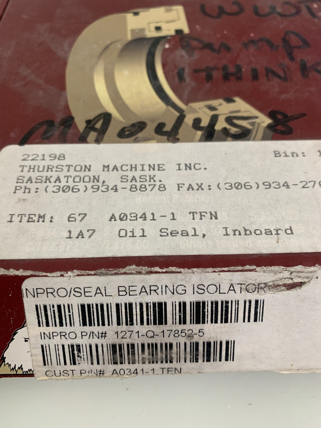 THURSTON MACHINE  67 A0341-1 TFN  Inpro/Seal Bearing Isolator  1271-Q-17852-5