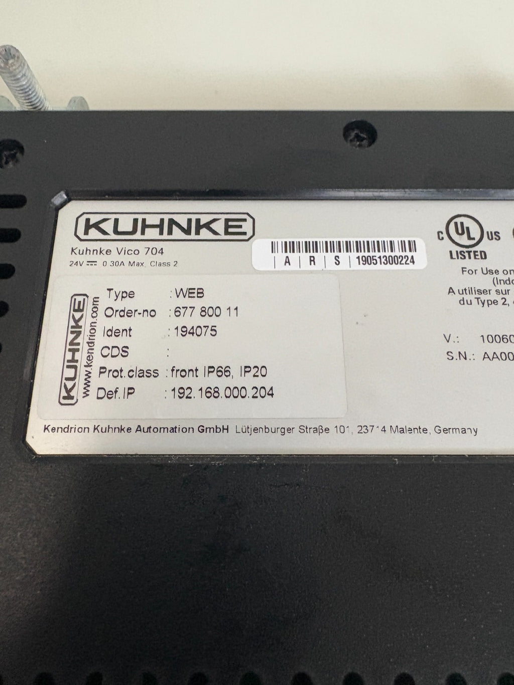 KUHNKE VICO 704 TOUCH PANEL WEB TERMINAL 677 800 112