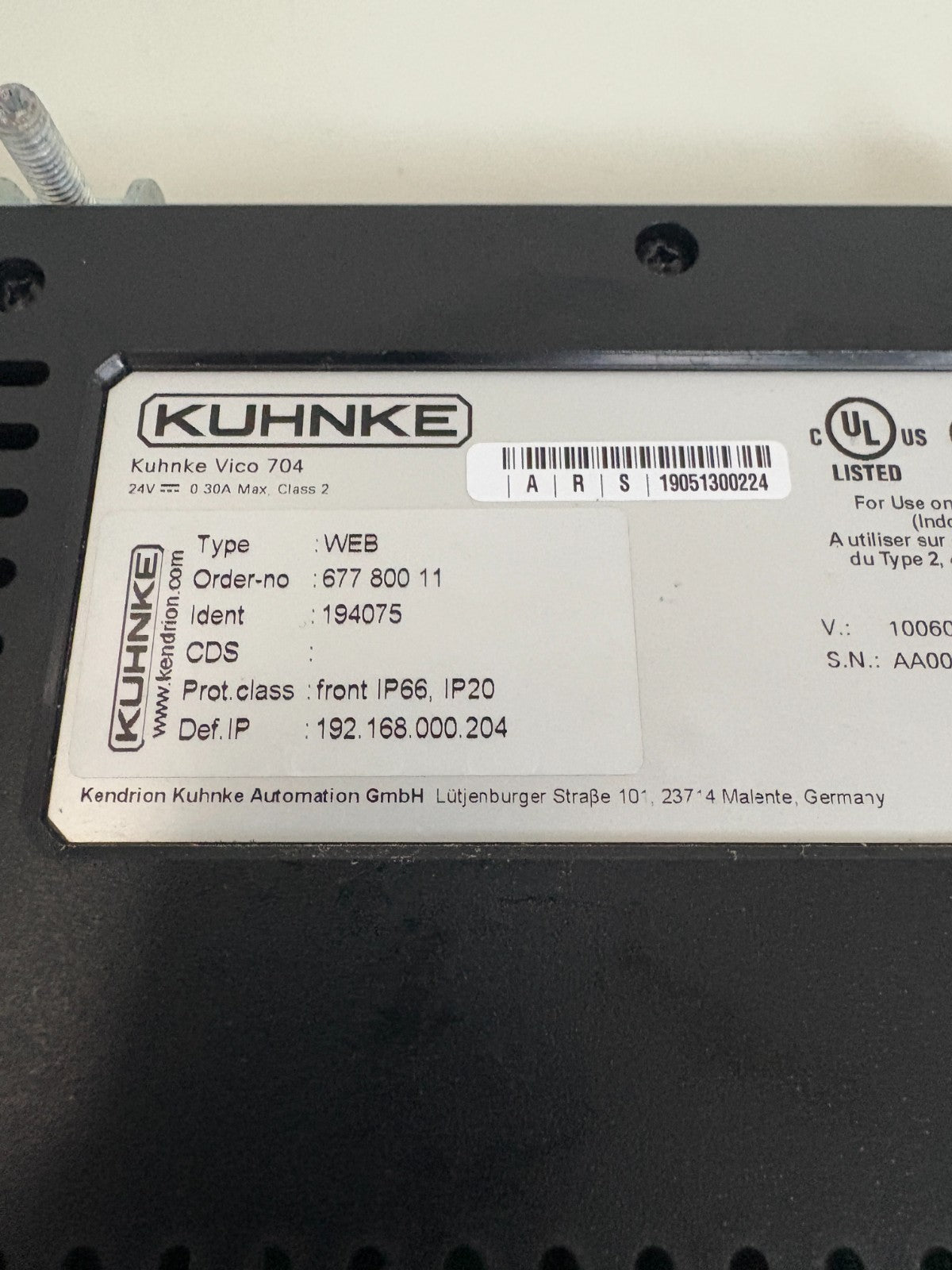 KUHNKE VICO 704 TOUCH PANEL WEB TERMINAL 677 800 112