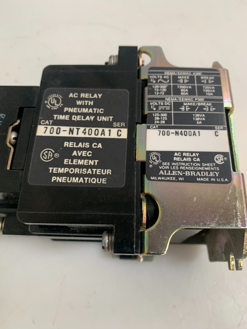 Allen Bradley 700-NT400A1 C Timing Control Relay with Pneumatic Time Delay Unit