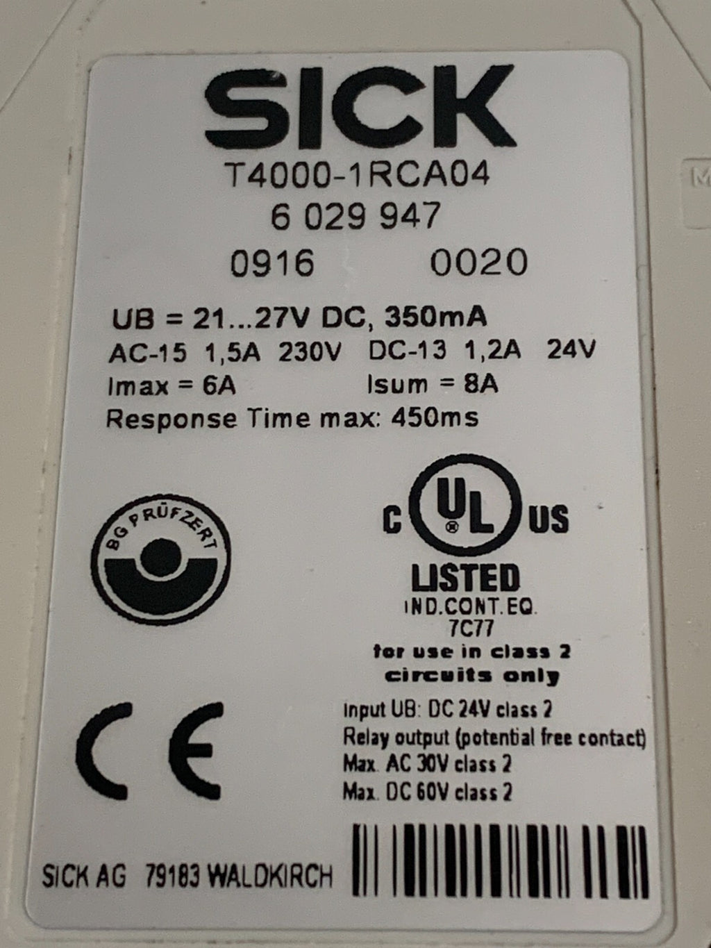 SICK SAFETY RELAY T4000-1R CA 04