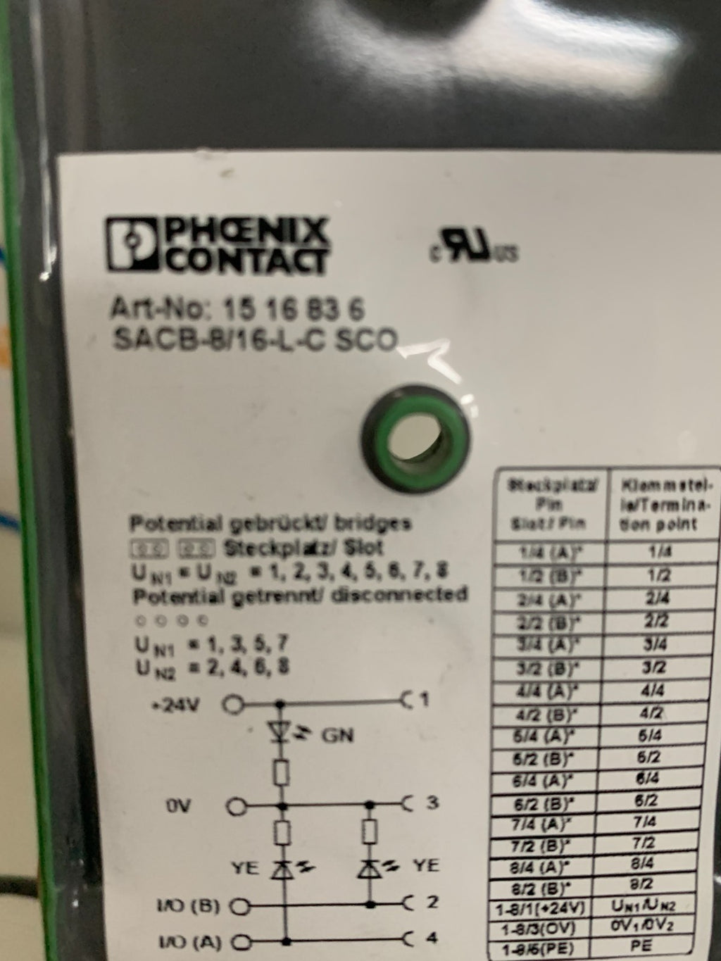 PHOENIX CONTACT SENSOR/ACTUATOR BOX HEADER 15 16 83 6 SACB-8/16-L-C SCO