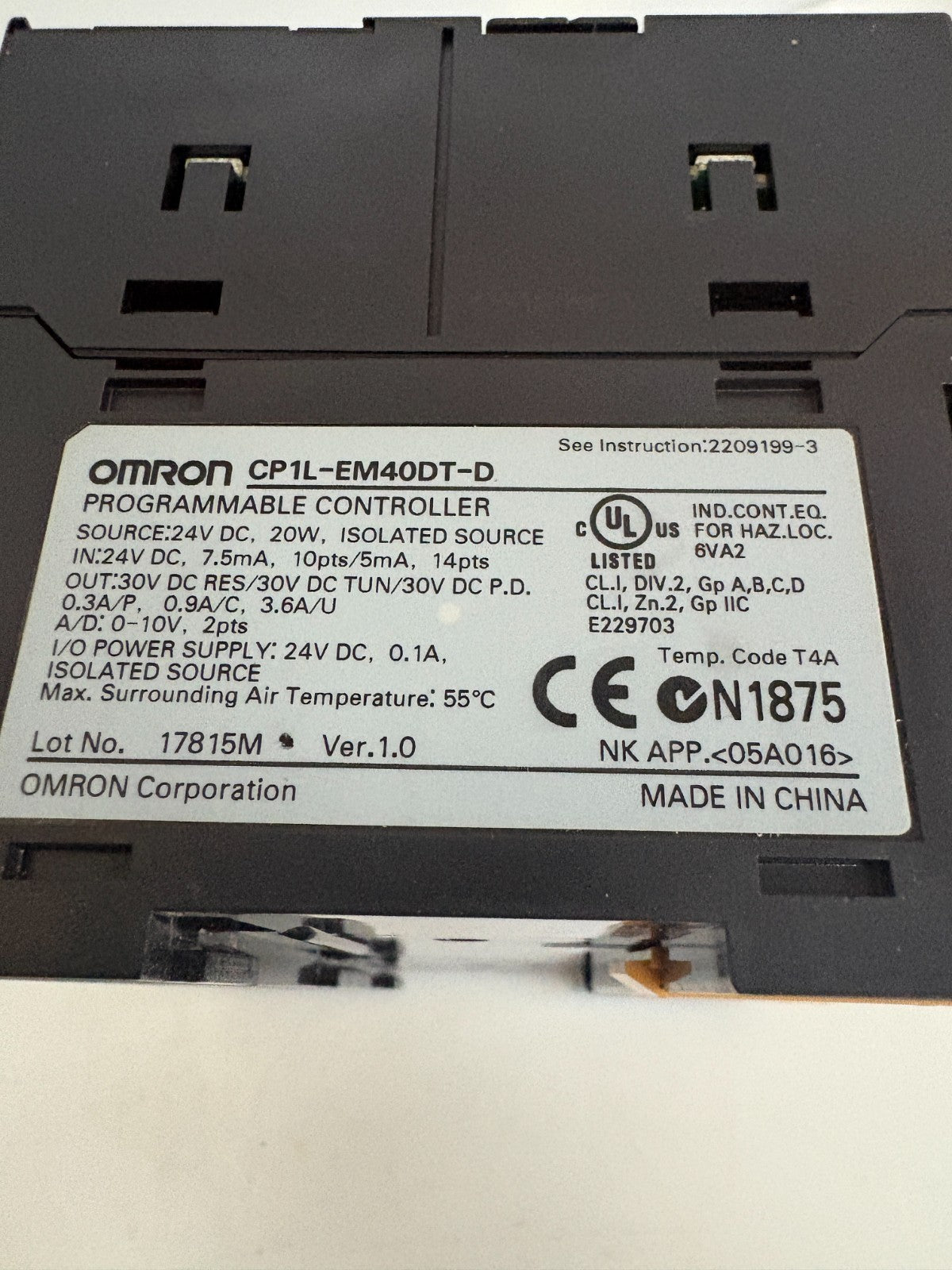 OMRON PROGRAMMABLE CONTROLLER MODULE CP1L-EM40DT-D
