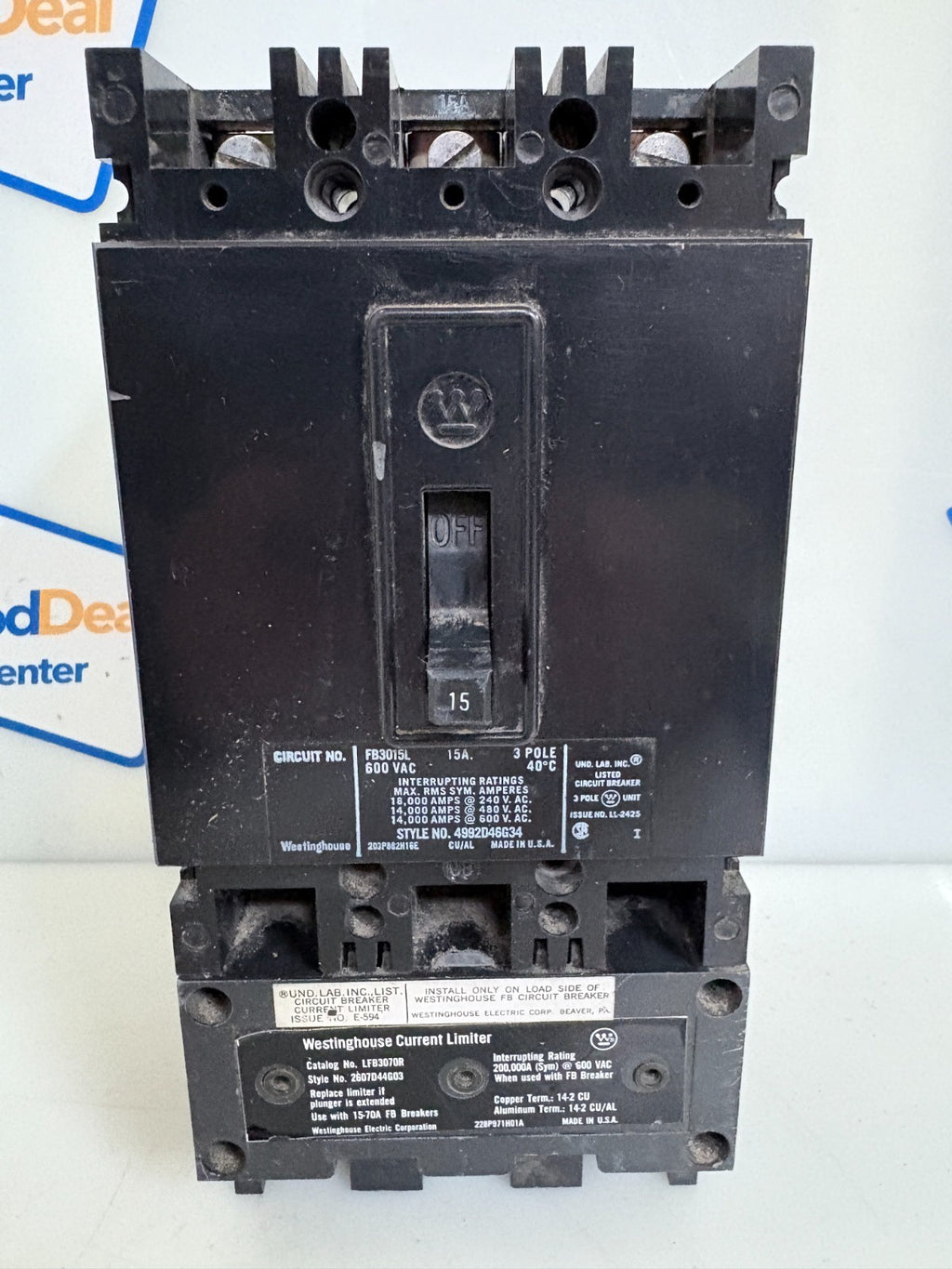 WESTINGHOUSE 15 AMP FB3015L CIRCUIT BREAKER W/CURRENT LIMITER LFB3070R