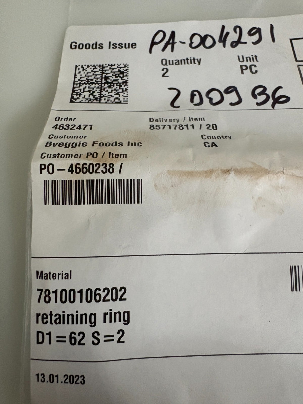 LOT OF 8 MULTIVAC RETAINING RING 100049089
