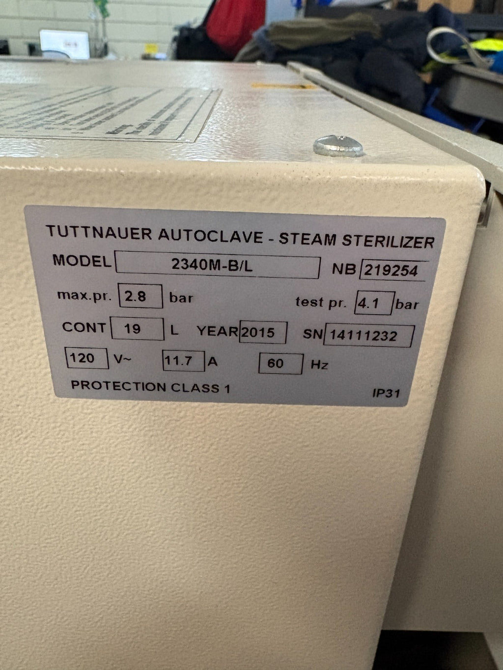 TUTTNAUER AUTOCLAVE STEAM STERILIZER MODEL 2340M-B/L