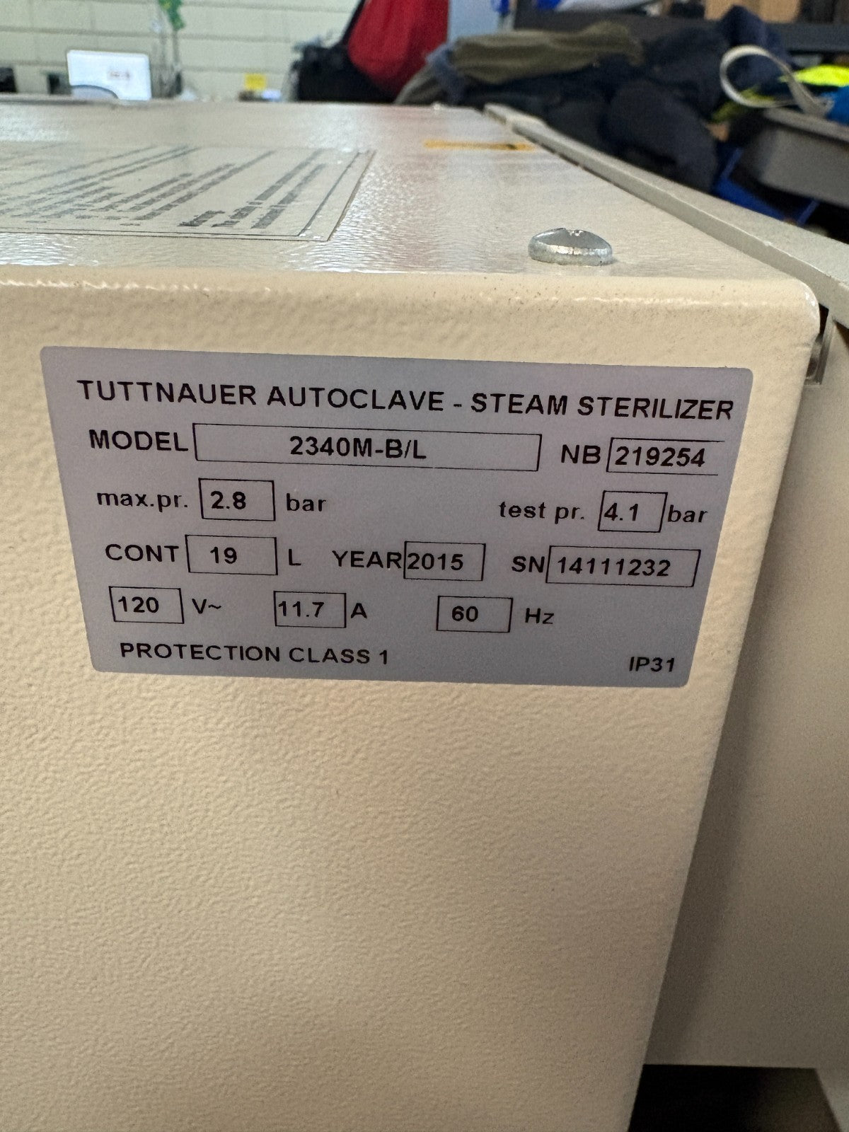 TUTTNAUER AUTOCLAVE STEAM STERILIZER MODEL 2340M-B/L