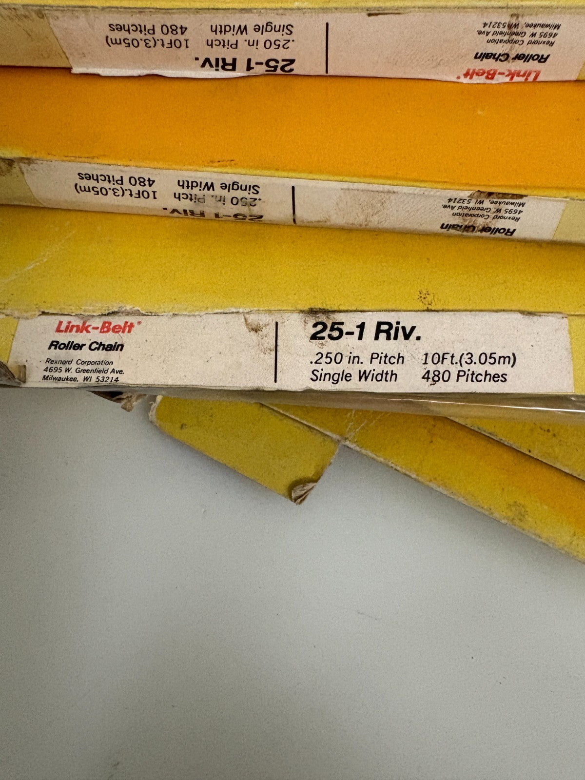 LOT OF 5 LINK BELT ROLLER CHAIN 25-1 RIV. 1/4 IN PITCH 10 FEET2