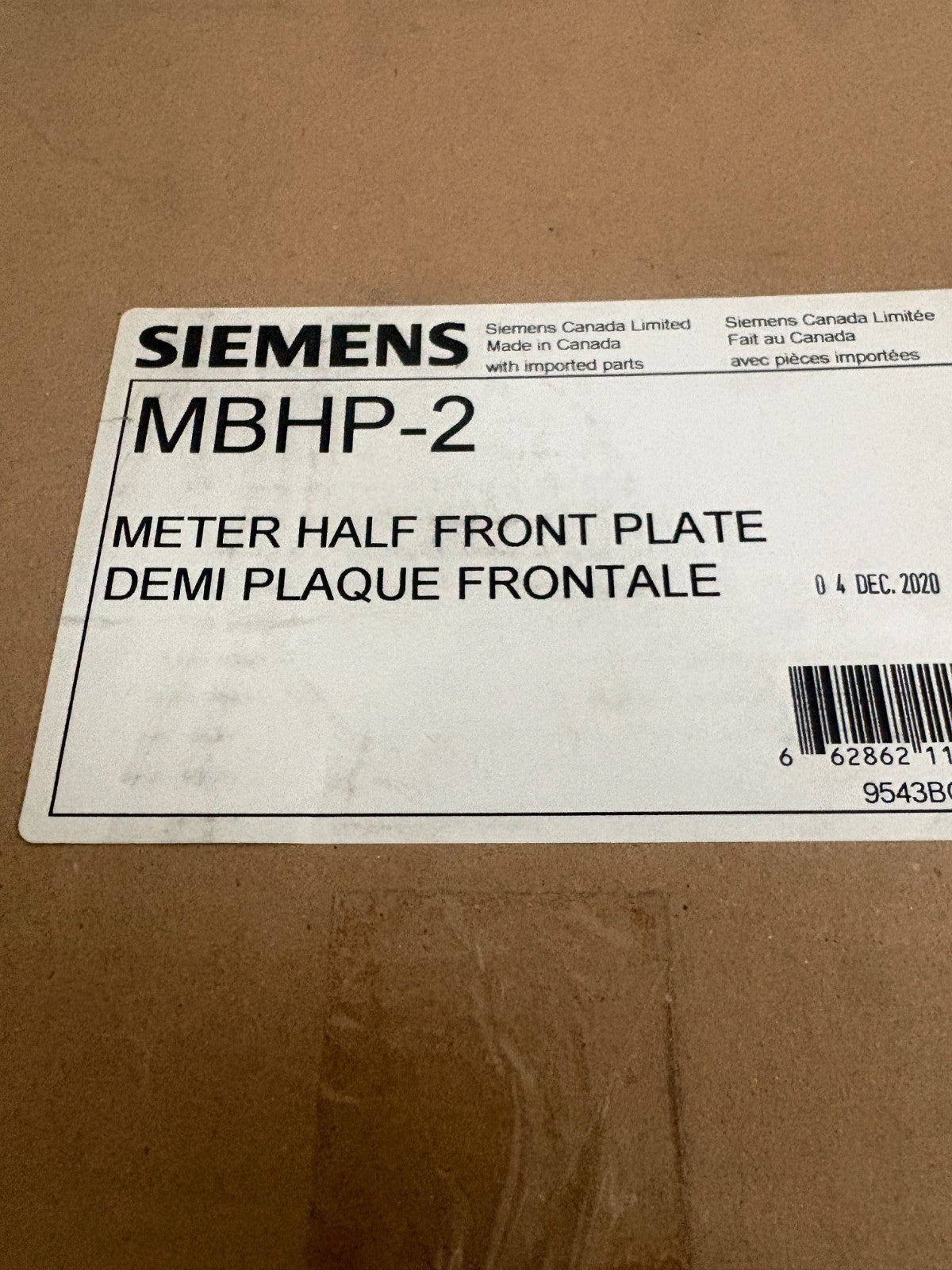 SIEMENS METER HALF FRONT PLATE MBHP-2 1