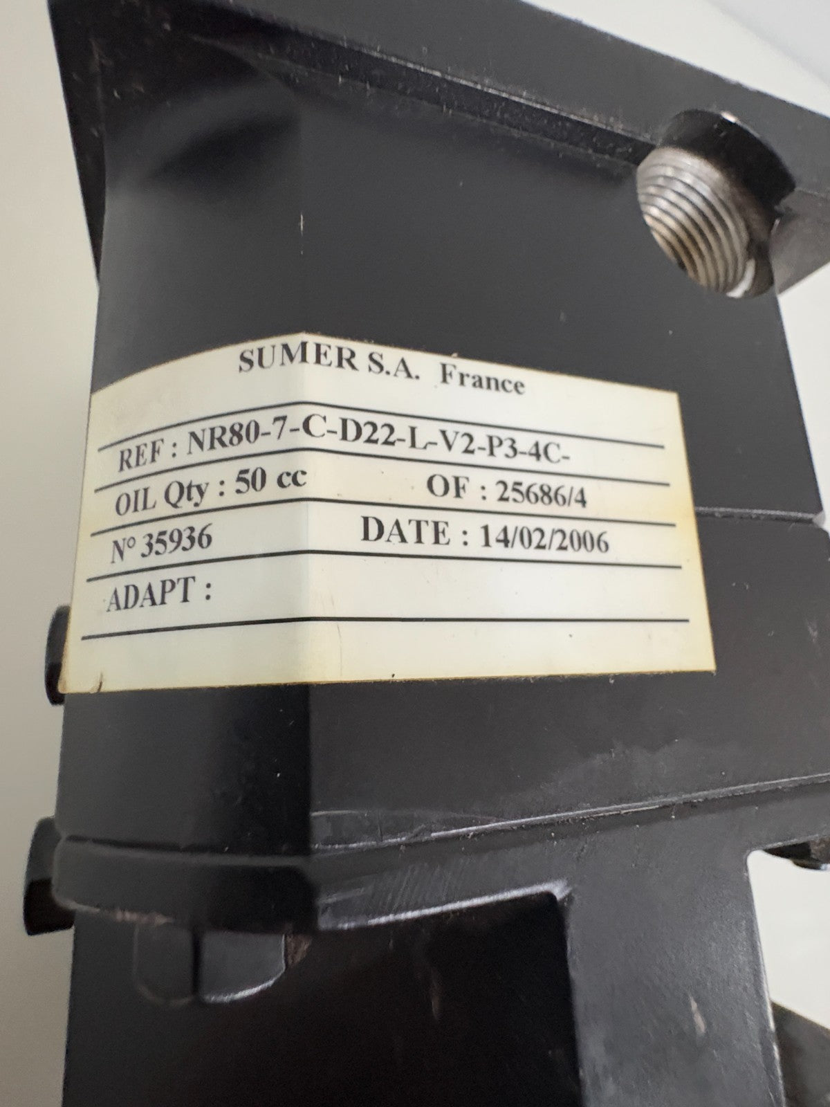 SUMER S.A GEAR BOX NR80-7-C-D22-L-V2-P3-4C