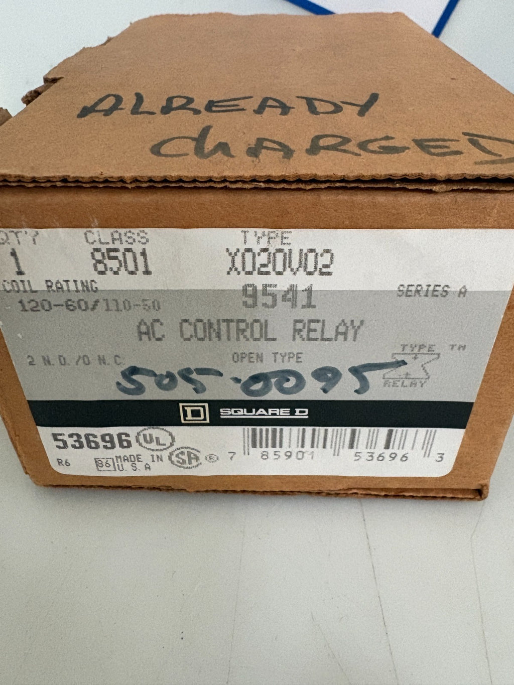 SQUARE D AC CONTROL RELAY 8501 X020V02 2