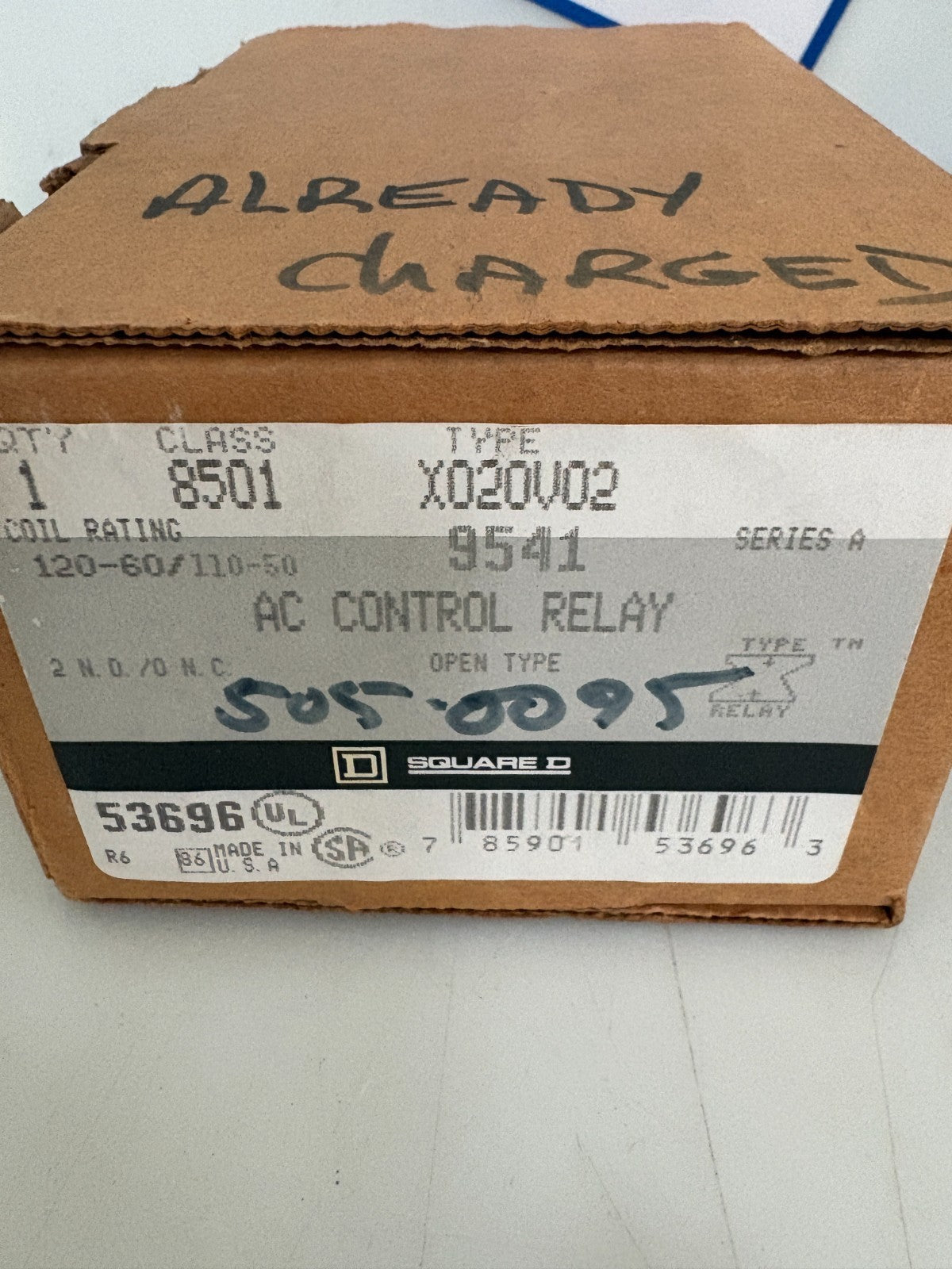 SQUARE D AC CONTROL RELAY 8501 X020V02 2
