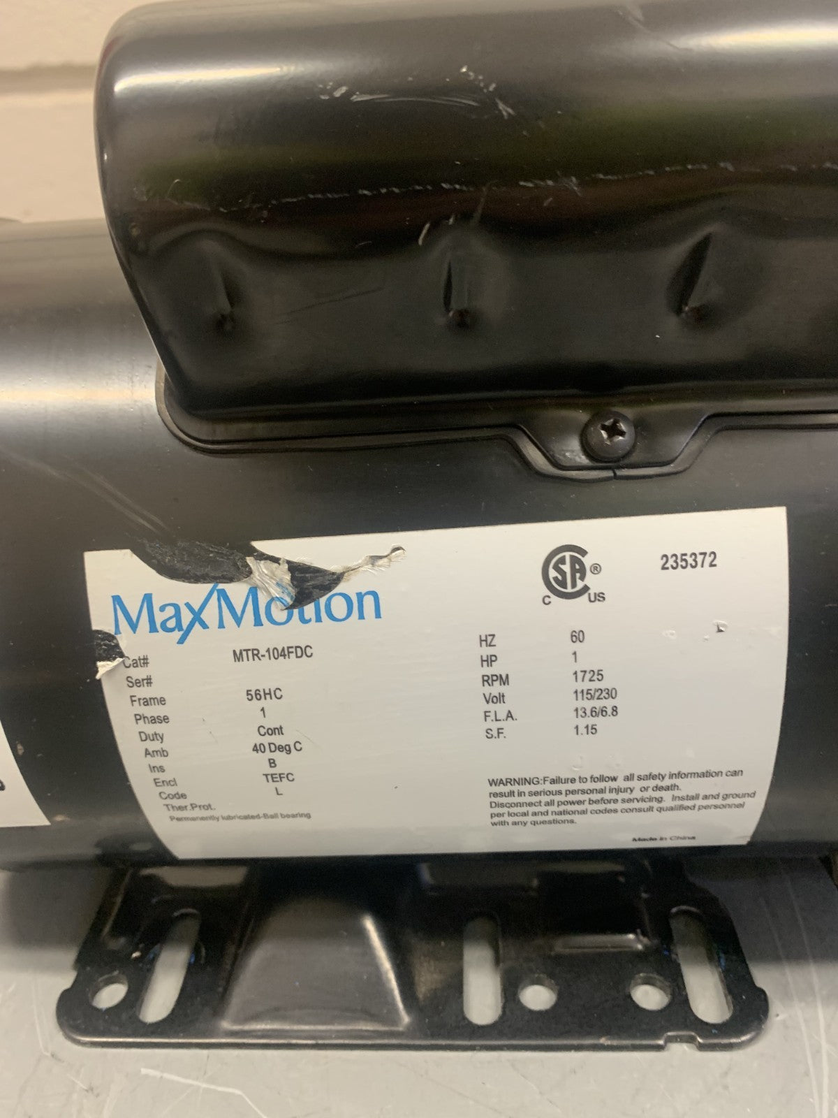 MAX MOTION 1 HP AC MOTOR MTR-104 FDC2