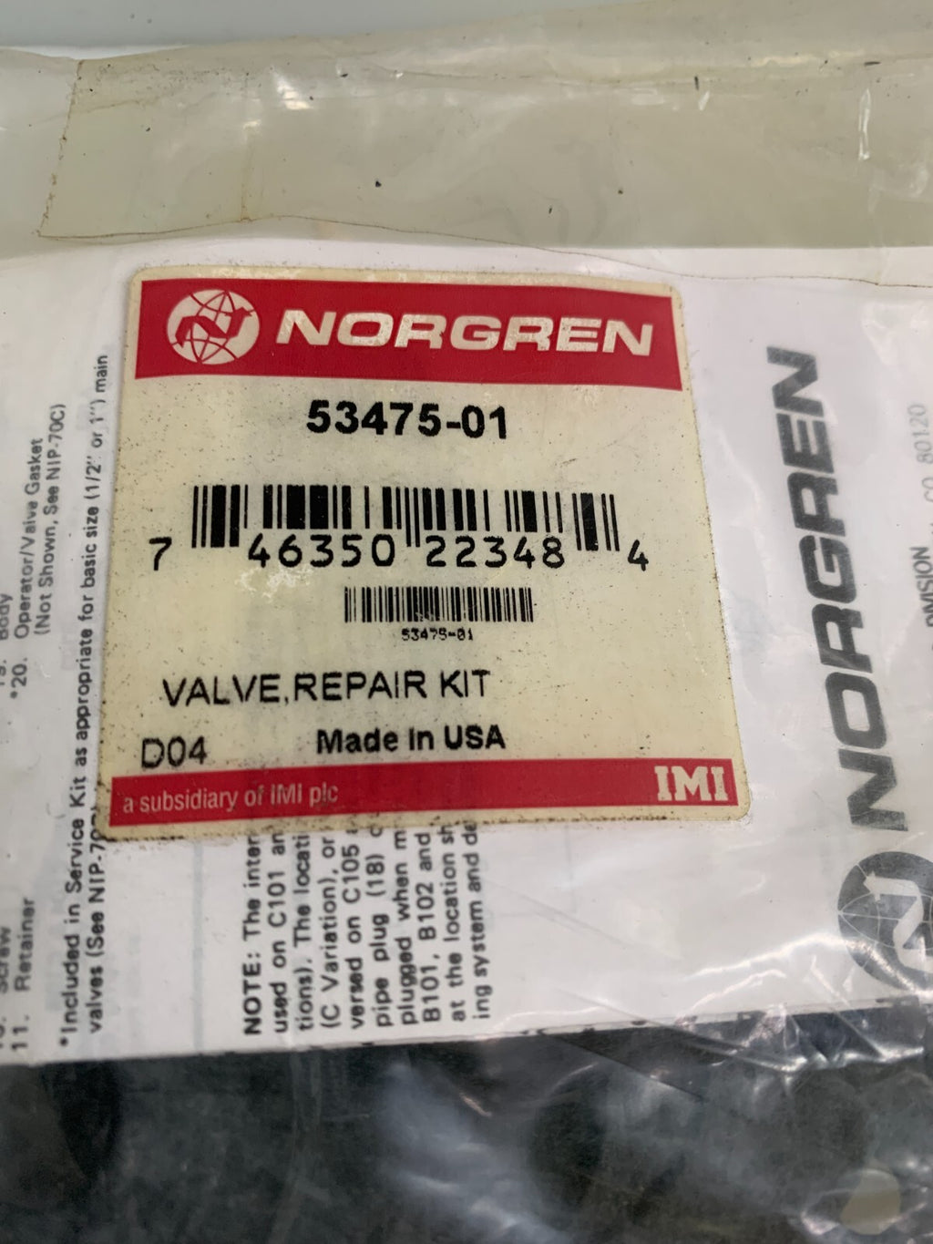 NORGREN PROSPECTOR POPPET VALVE REPAIR KIT 53475-01