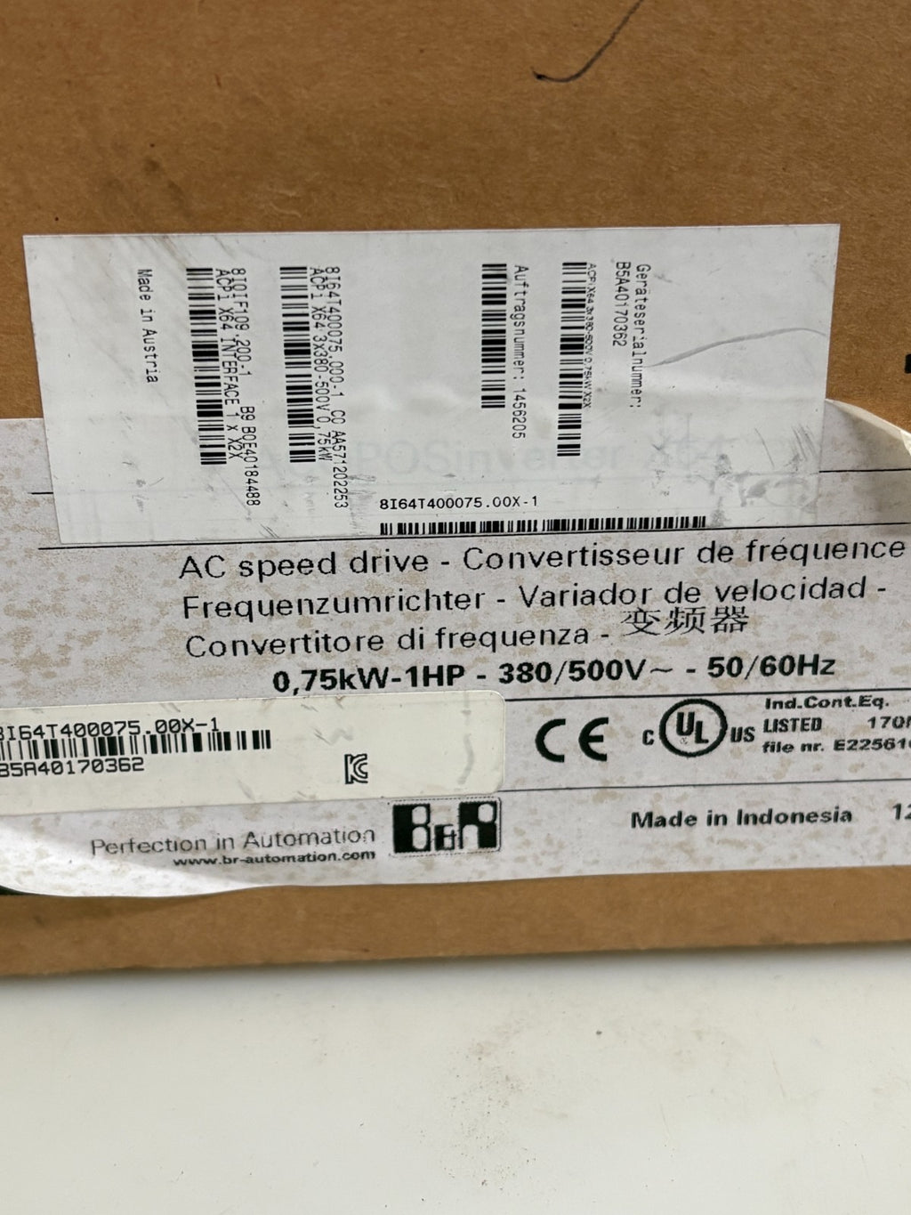 B & R AC DRIVE 1HP 8I64T400075.000-14