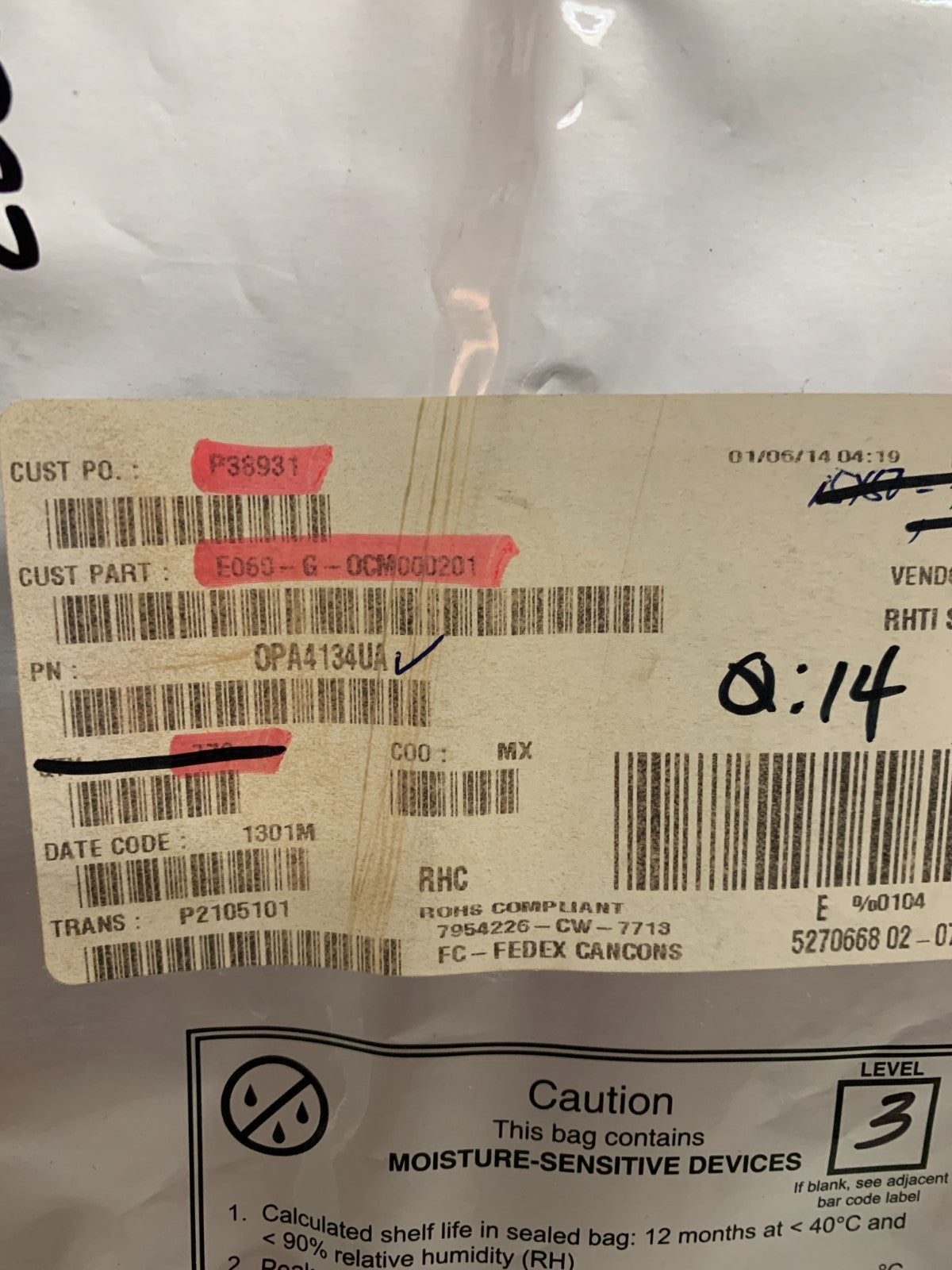 TEXAS INSTRUMENTS SEMI CONDUCTOR OPA4134 UA  14 IN TUBE