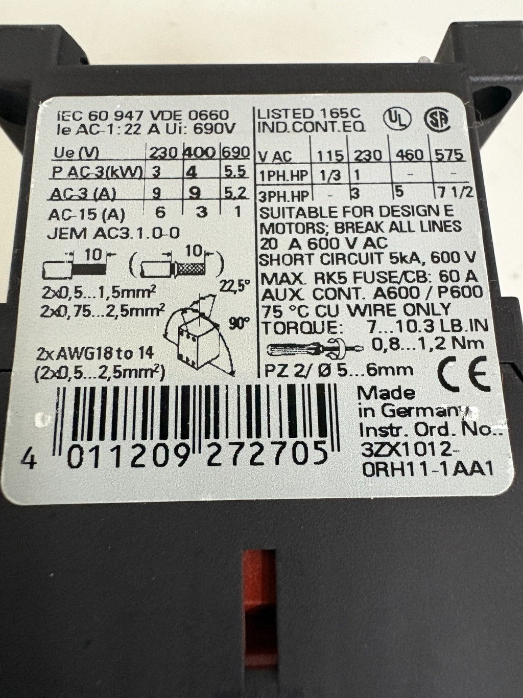 SIEMENS CONTACTOR 3RT1016-1BB41 G/000228-E0