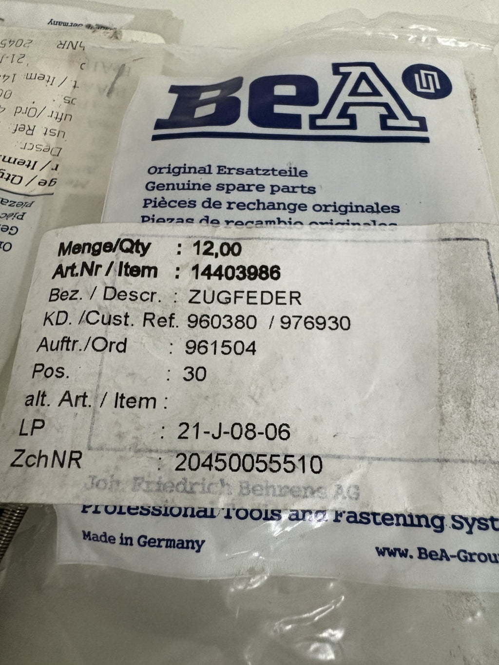 LOT OF 12  BEA TENSION SPRING #144039862