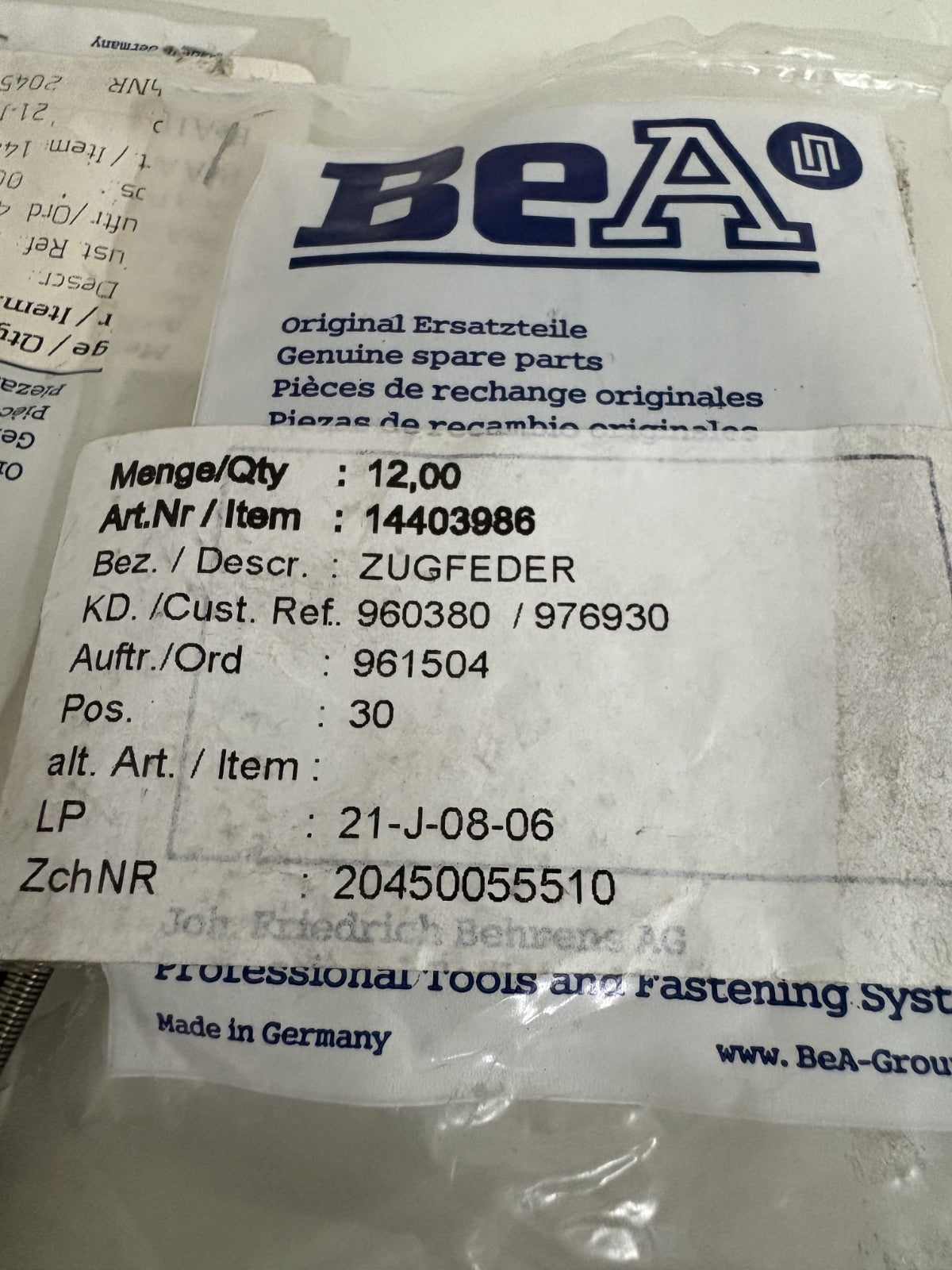LOT OF 12  BEA TENSION SPRING #144039862