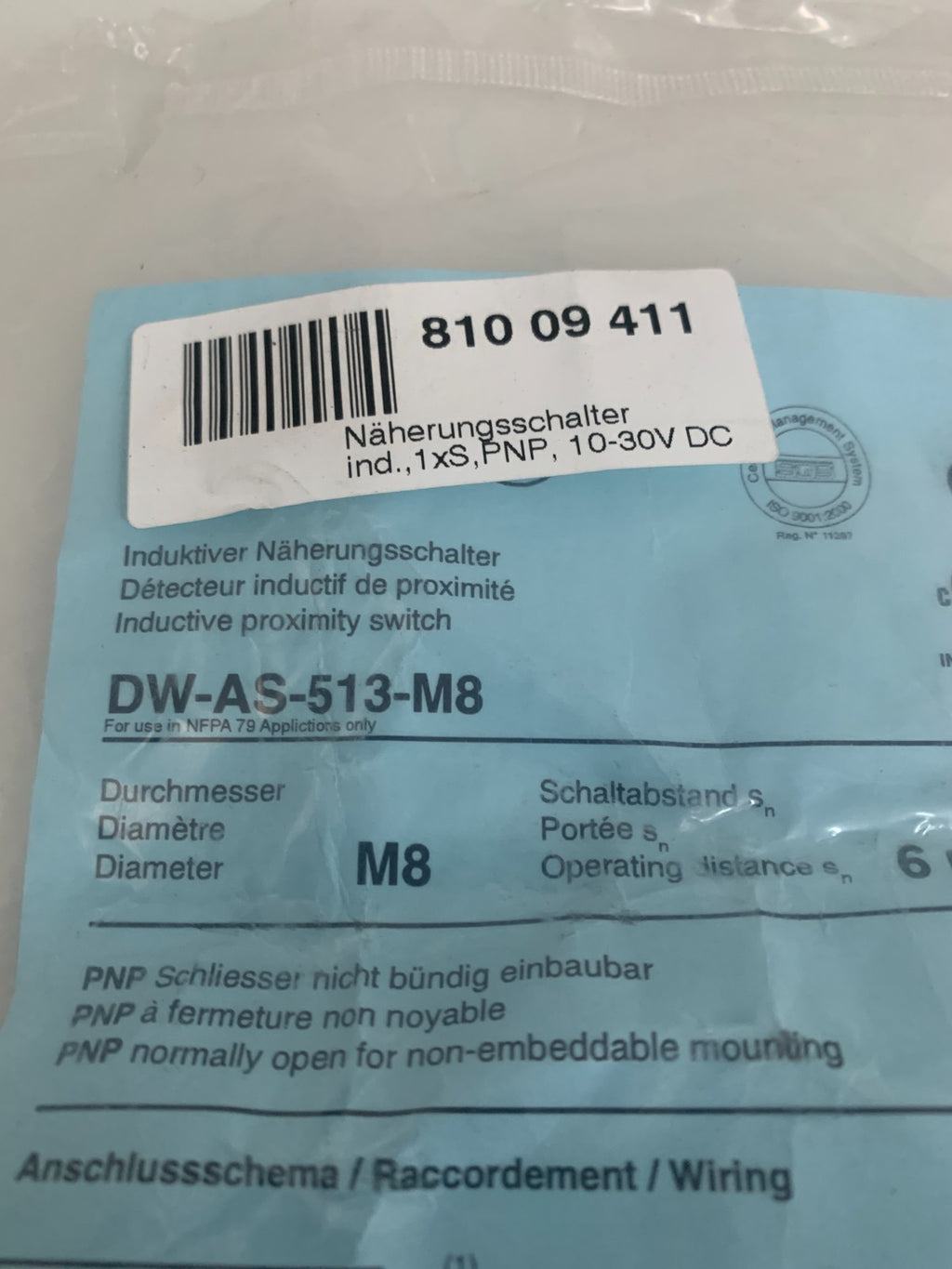 CONTRINOX INDUCTIVE PROXIMITY SWITCH DW-AS-513-M8