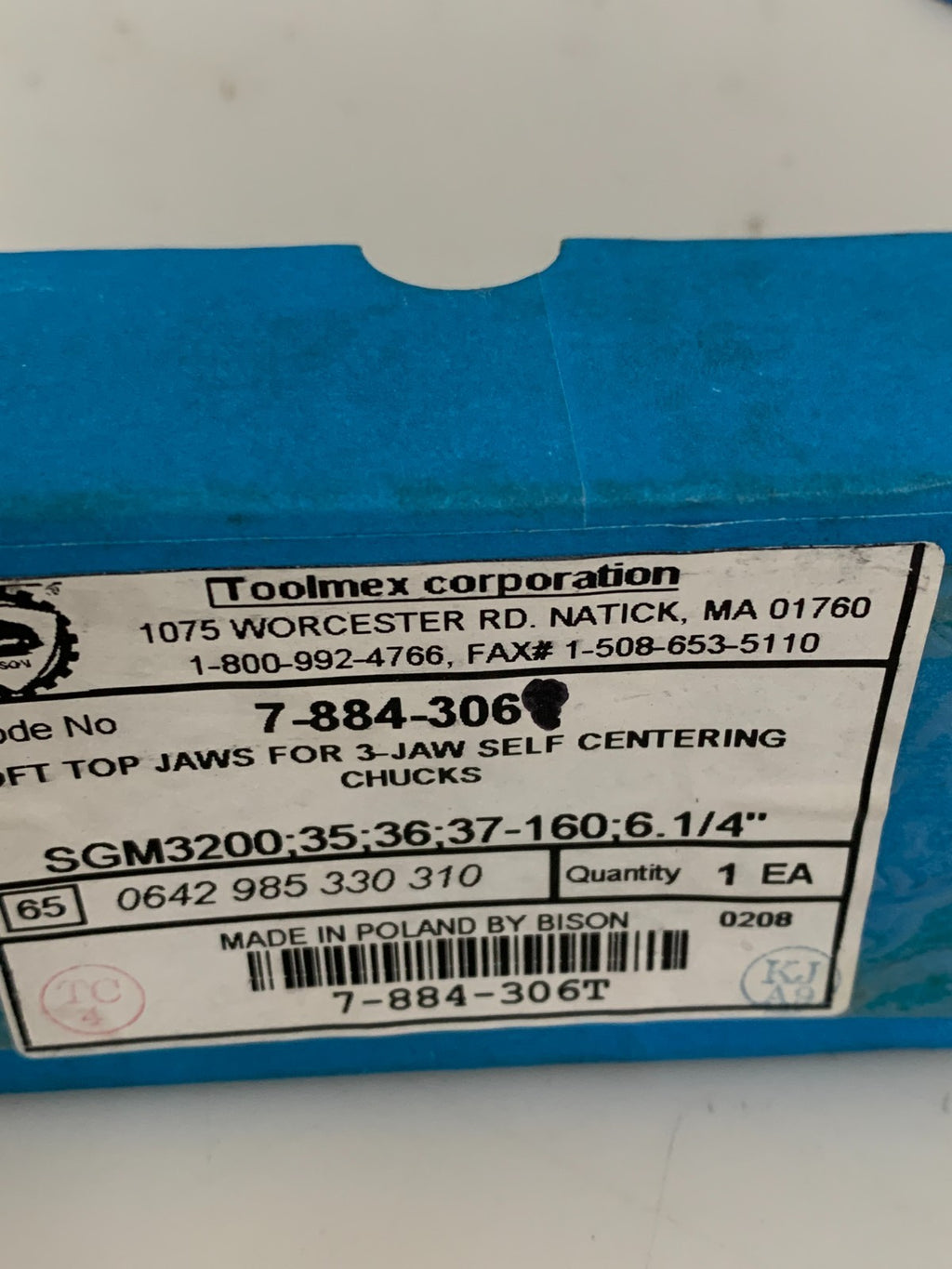 TOOLMEX CORP. SOFT TOP JAWS 3-JAW SELF CENTERING CHUCKS 7-884-306