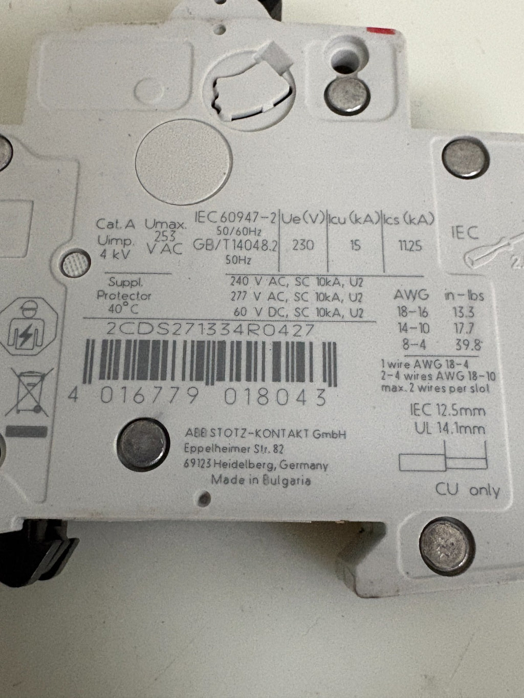 ABB CIRCUIT BREAKER ST 201M K 10 A