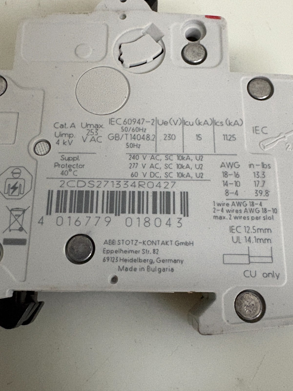 ABB CIRCUIT BREAKER ST 201M K 10 A