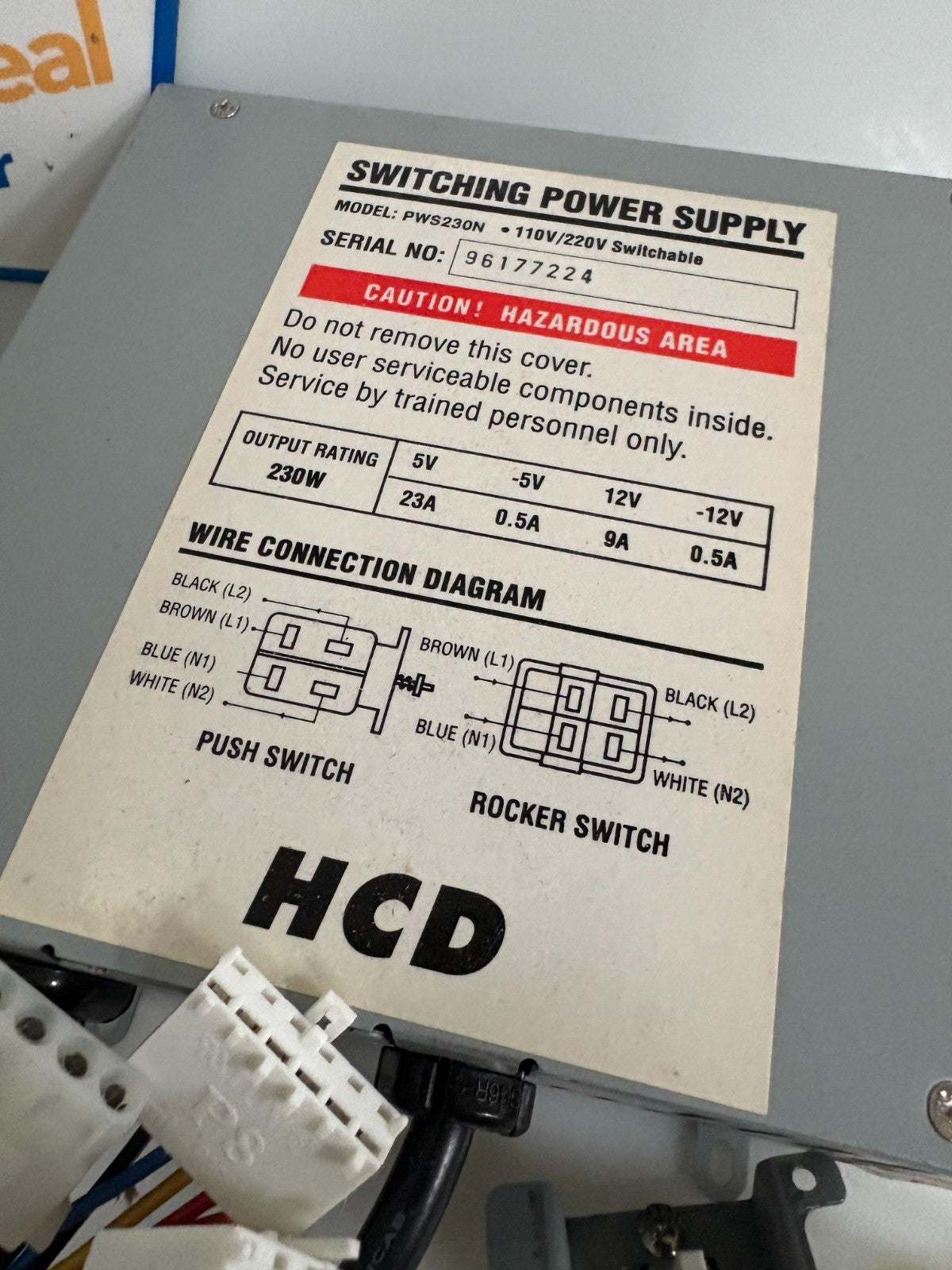HCD PWS230N SWITCHING POWER SUPPLY