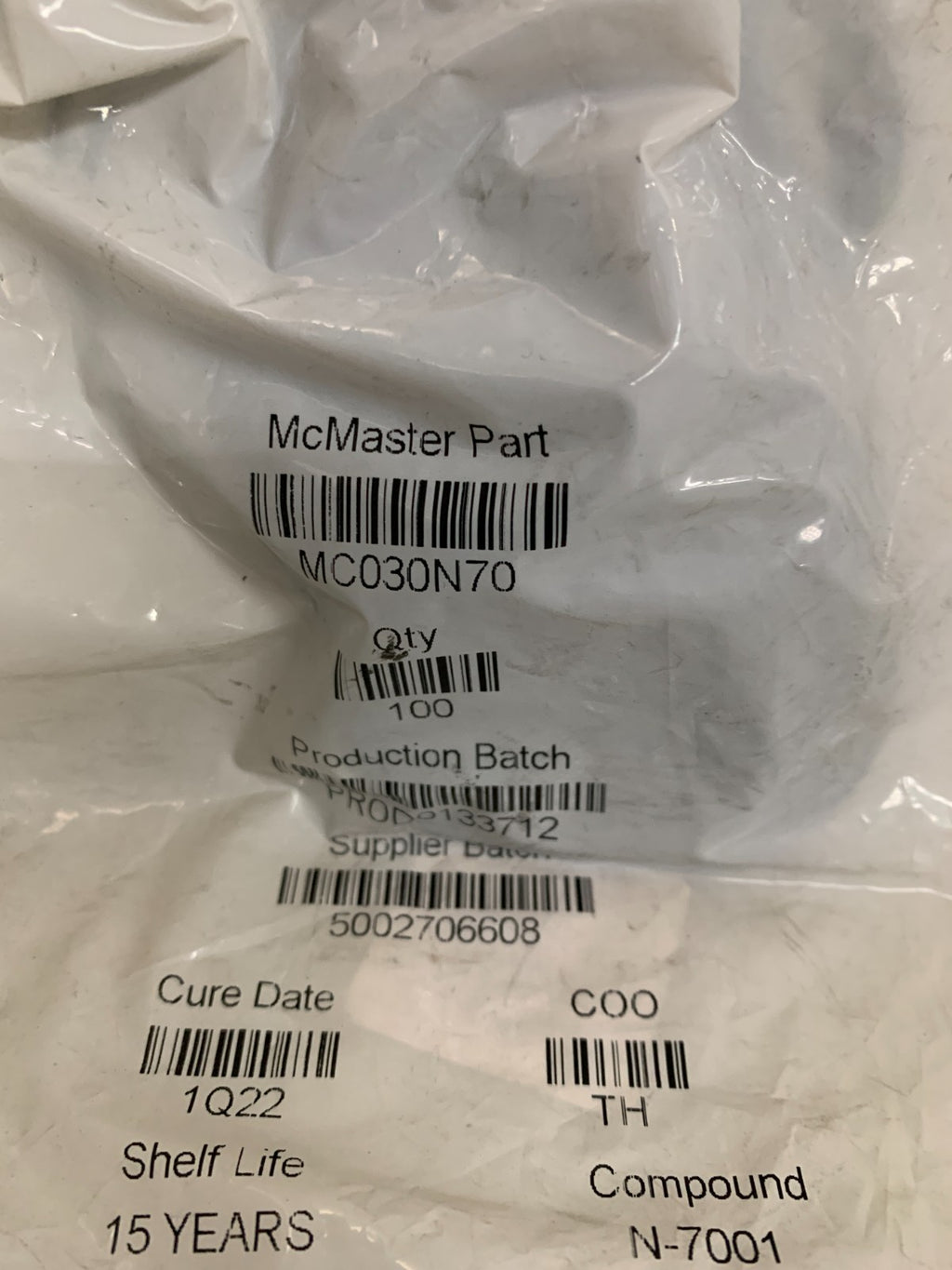 LOT OF 100 DURO BUNA ORING HYDRAULIC PNEUMATIC #0133712 MCMASTER MC030N70