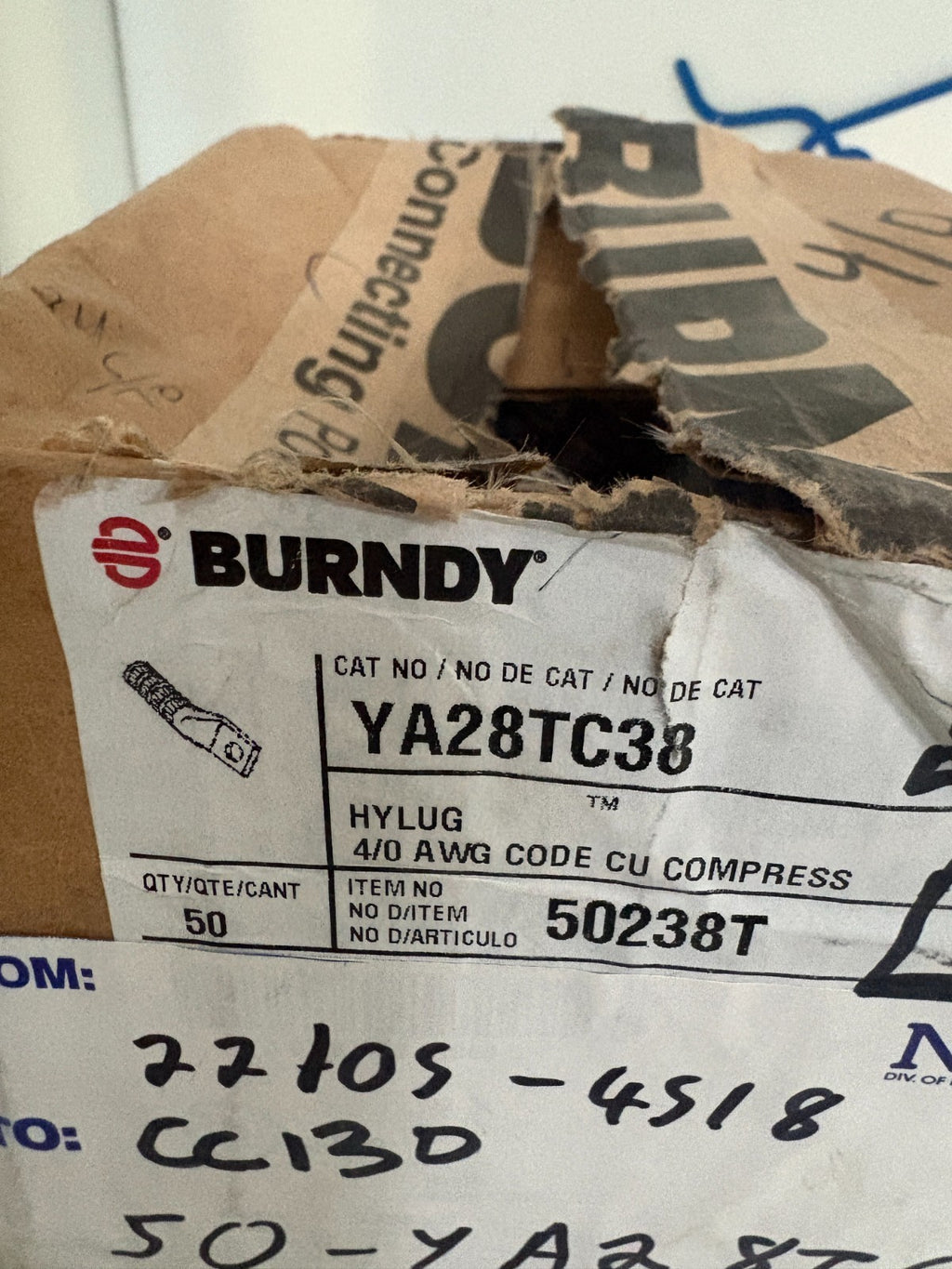 BURNDY HYLUG COMPRESSION LUG YA28TC38  50 IN BOX2