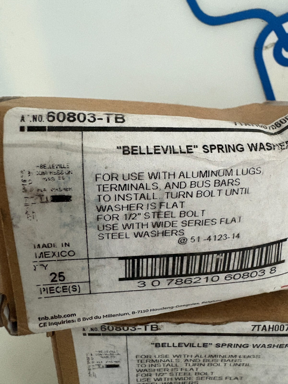 LOT OF 3 ABB THOMAS & BETTS 1/2" SPRING WASHER 60803-TB BOX OF 252