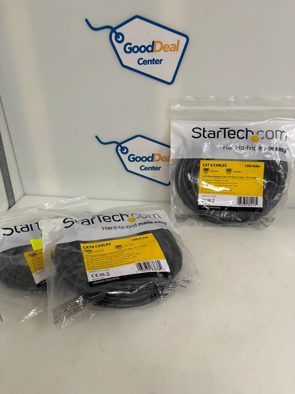 LOT OF 3 STARTECH 15' BLACK MOLDED CAT 6 UTP PATCH CABLE # C6PATCH15BK0