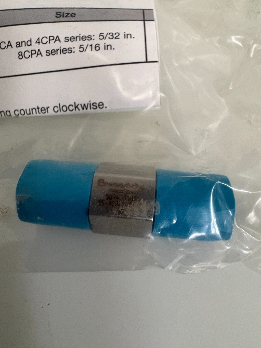 SWAGELOK S STEEL POPPET CHECK VALVE SS-4CPA2-RT-31