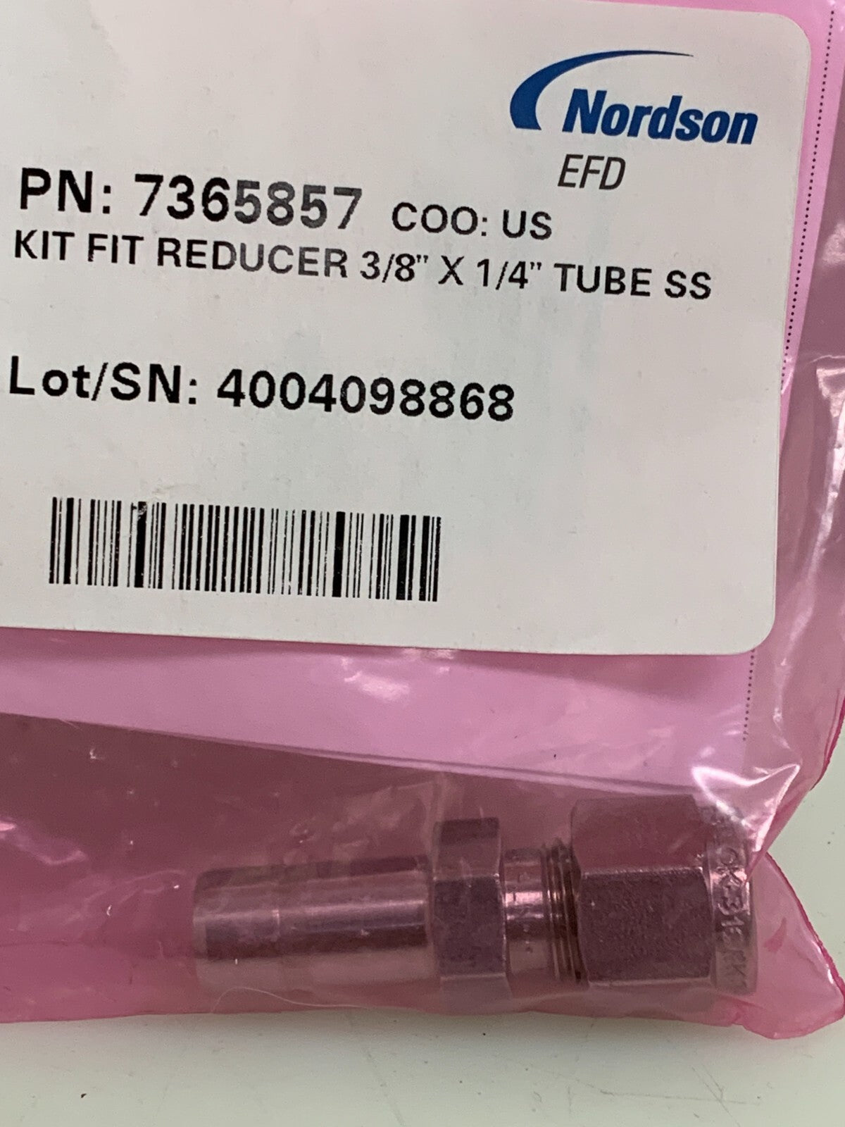 Lot of 2 Nordson 7365857 Kit Fit Reducer 3/8" x 1/4" Tube SS
