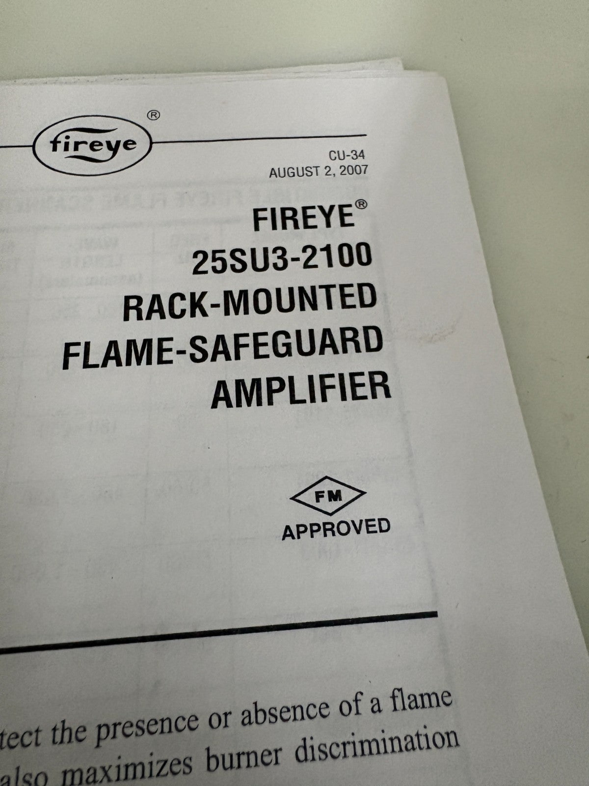 FIREYE 19" FLAME AMPLIFIER 25SU3-2100