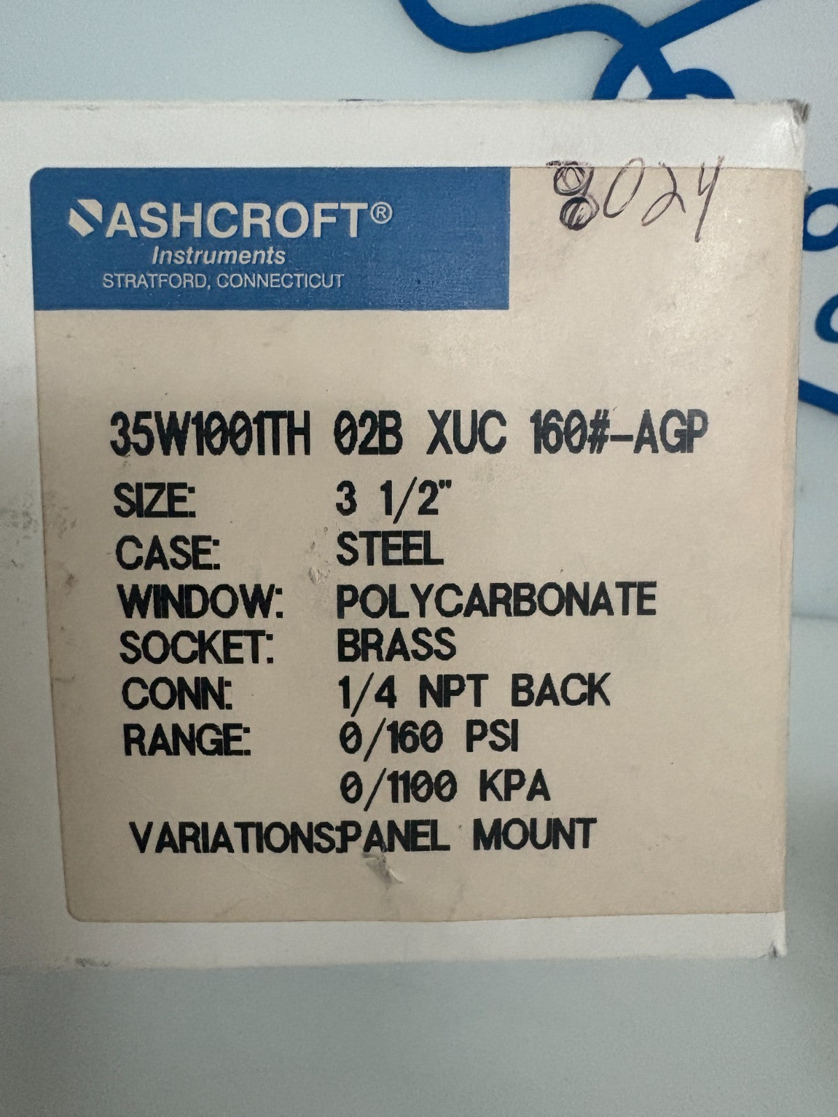 ASHCROFT PRESSURE GAUGE 0-160 PSI 3 1/2 #35W1001TH 02B XUC 160#-AGP2