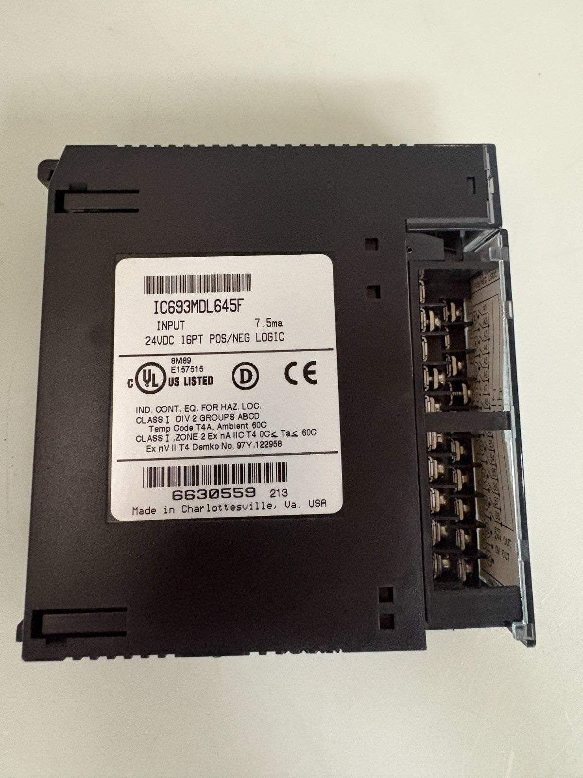 GE FANUC INPUT MODULE 24 VDC 16PT POS/NEG LOGIC IC693MDL645F1