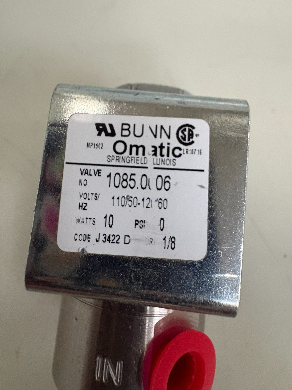 BUNN O MATIC SOLENOID VALVE W/SCREEN 01085.00062