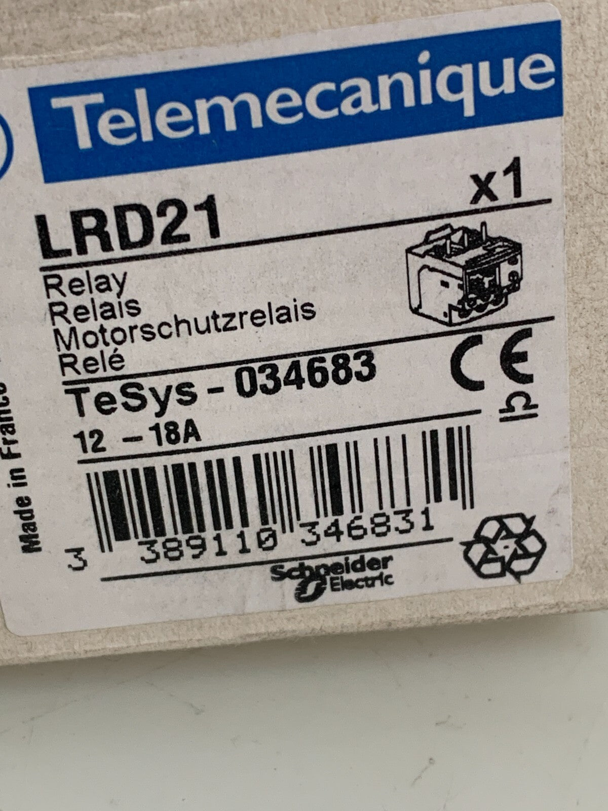 TELEMECANIQUE OVERLOAD RELAY LRD21