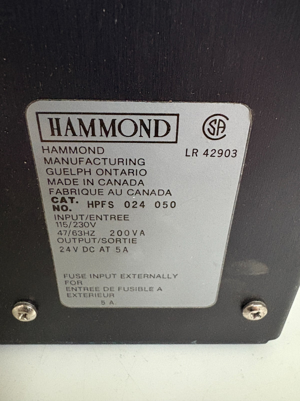 HAMMOND POWER SUPPLY HPFS 024 050