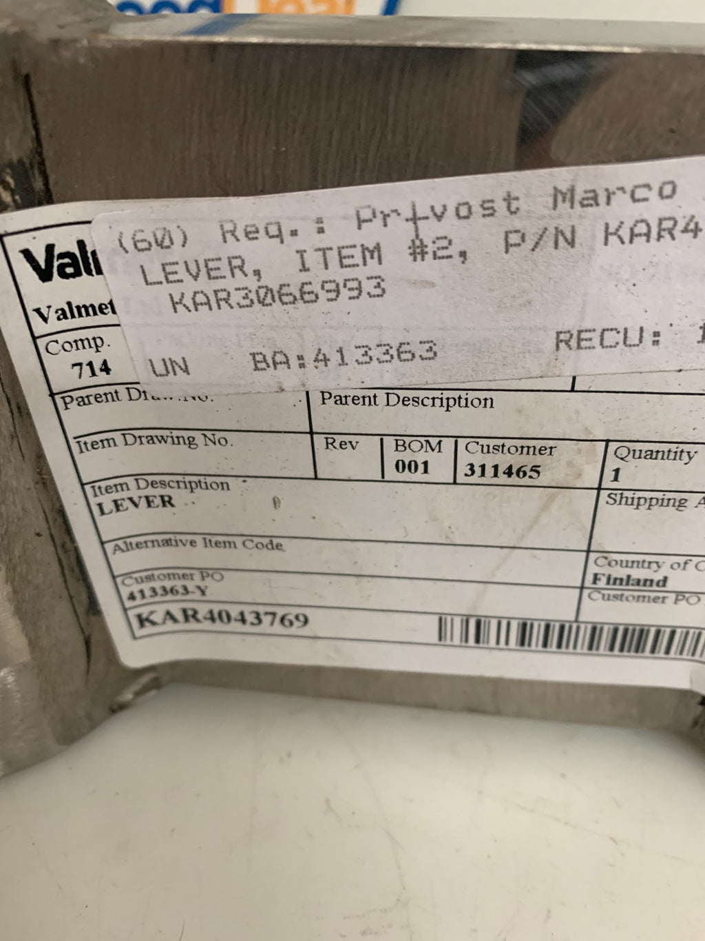 VALMET LEVER KAR4C43769