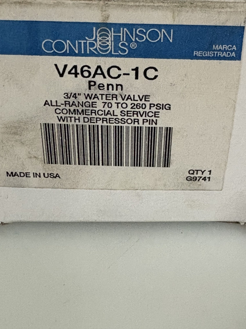 JOHNSON CONTROLS 3/4" WATER VALVE V46AC-1C5