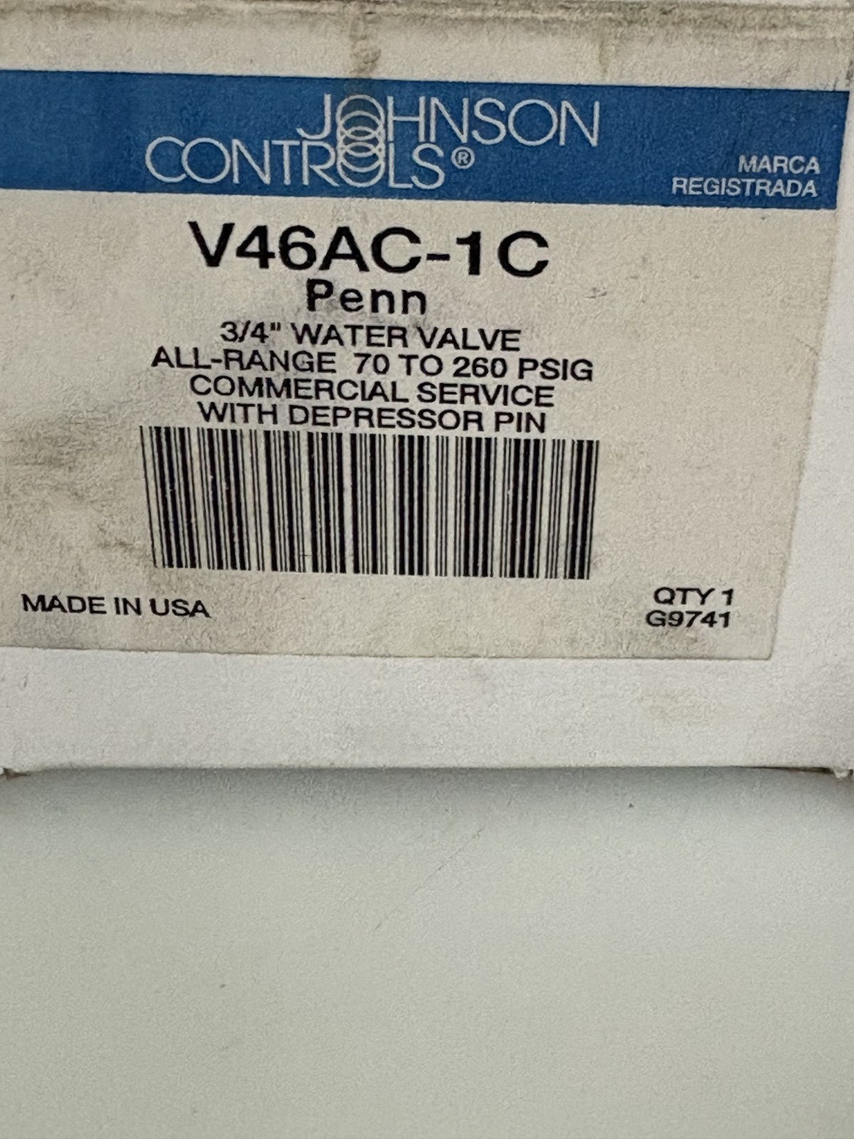 JOHNSON CONTROLS 3/4" WATER VALVE V46AC-1C5