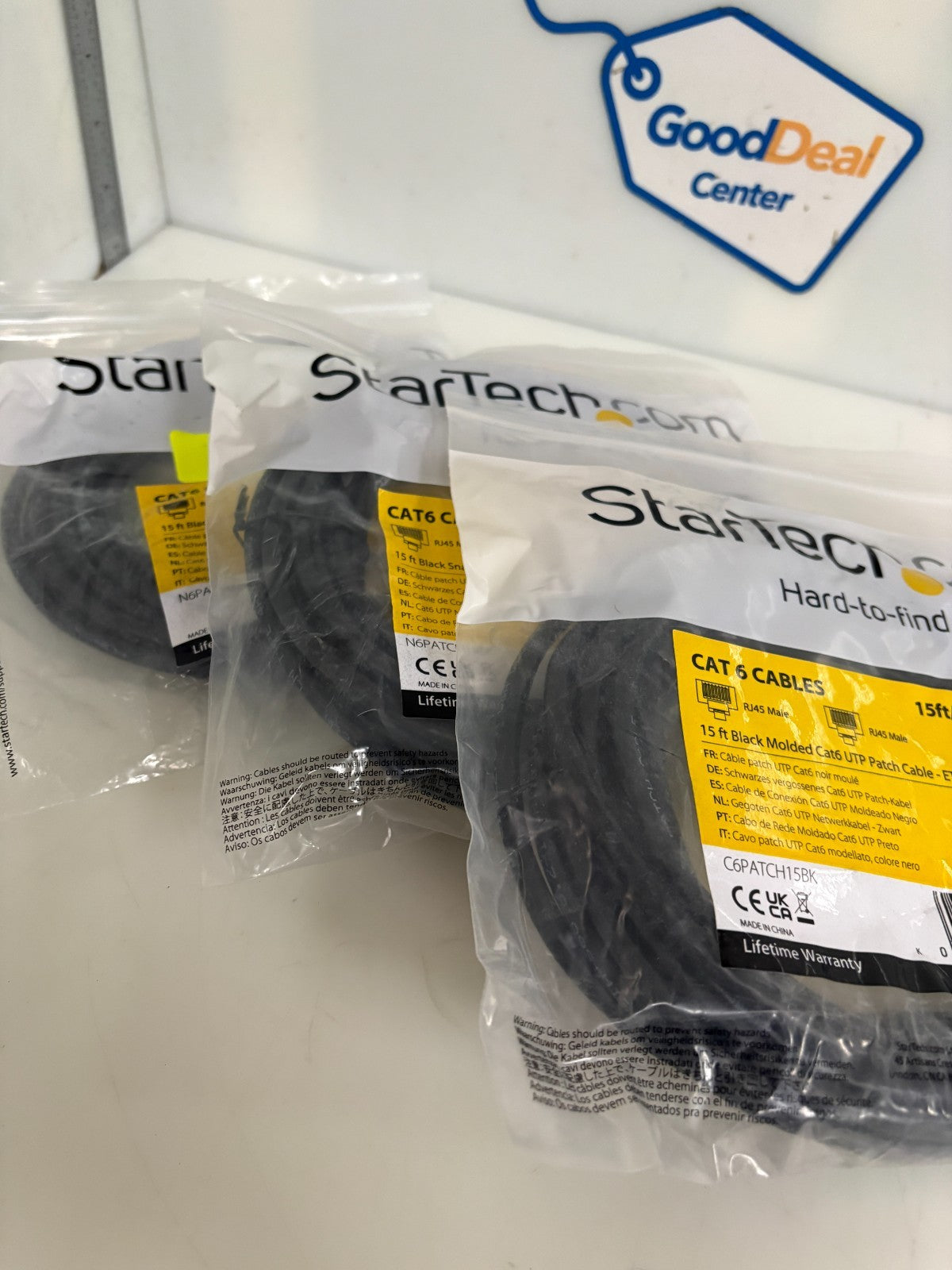 LOT OF 3 STARTECH 15' BLACK MOLDED CAT 6 UTP PATCH CABLE # C6PATCH15BK2