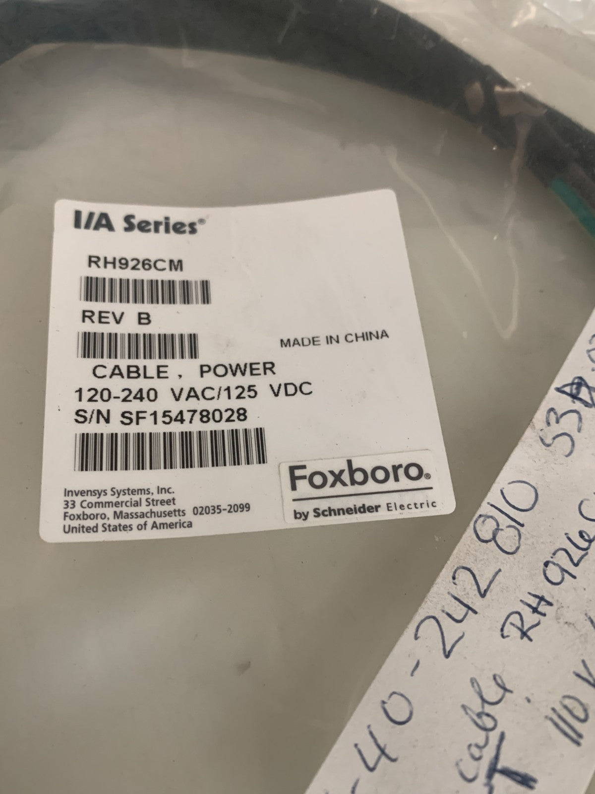 FOXBORO POWER CABLE RH 926CM REV B