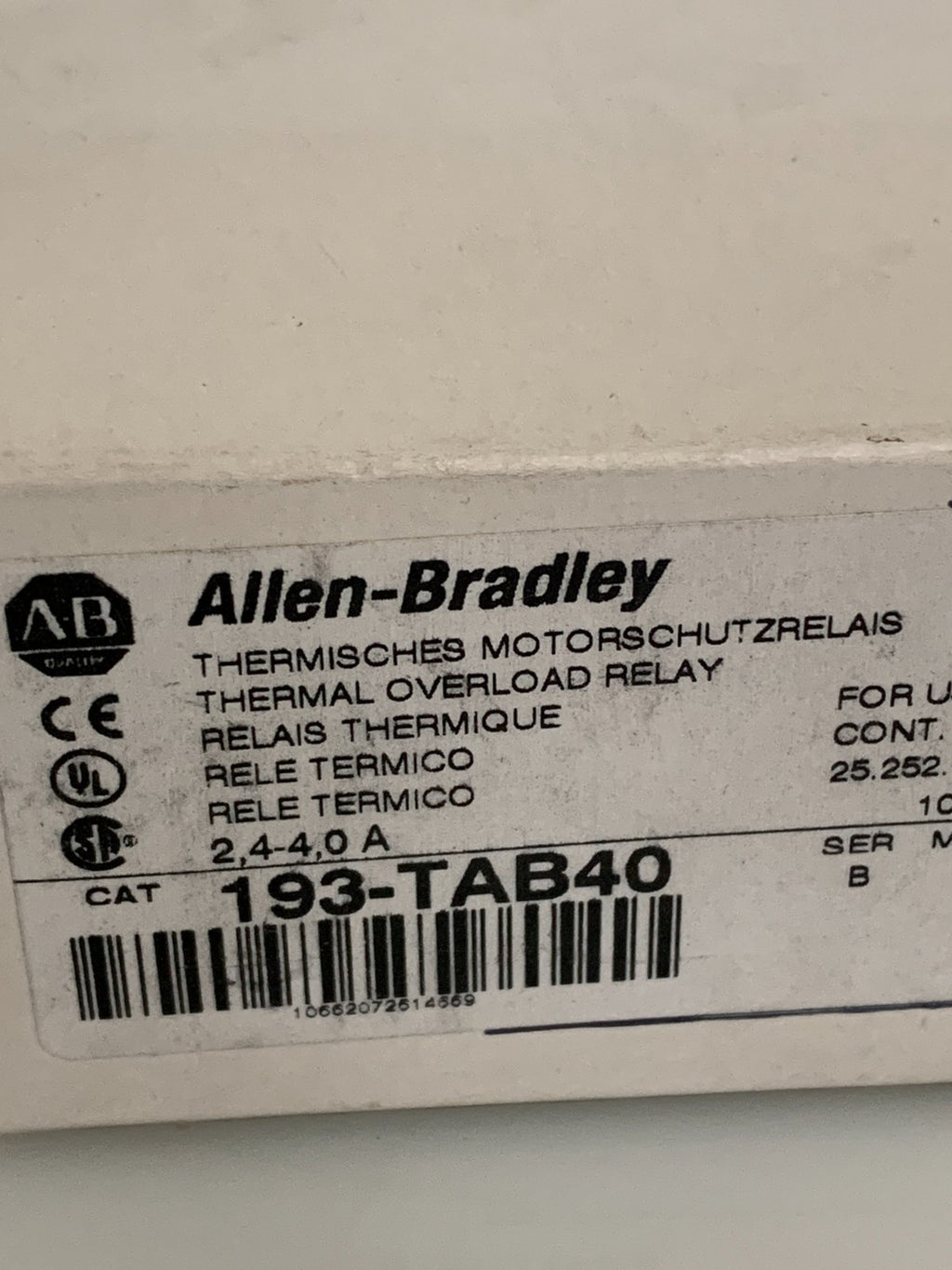 ALLEN BRADLEY THERMAL OVERLOAD RELAY #193-TAB403